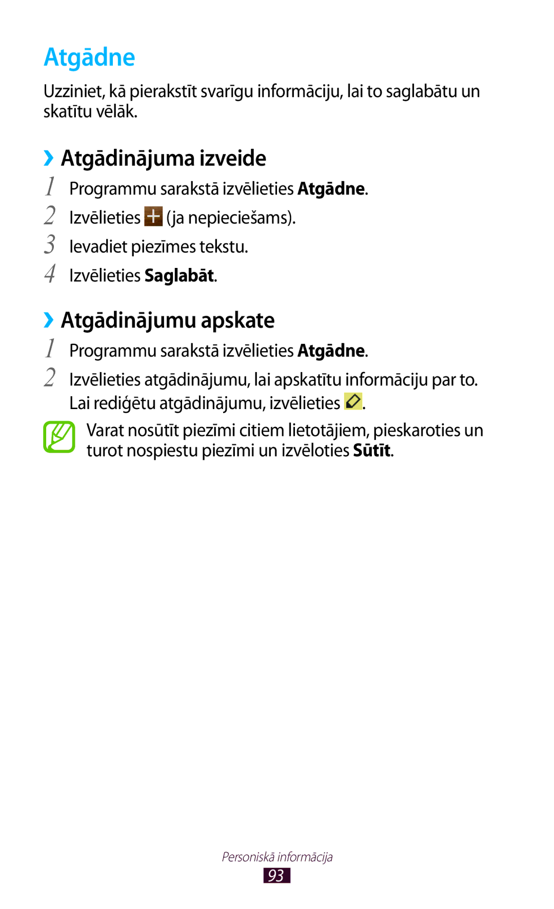 Samsung GT-S7562CWZSEB, GT-S7562UWASEB, GT-S7562ZKASEB manual Atgādne, ››Atgādinājuma izveide, ››Atgādinājumu apskate 