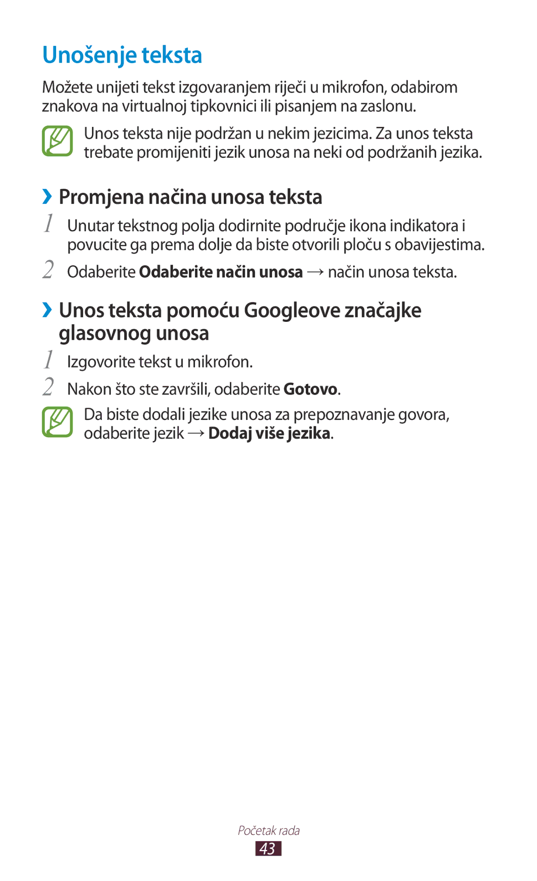 Samsung GT-S7562ZKAMSR, GT-S7562UWATRA, GT-S7562ZKATSR, GT2S7562UWATRA manual Unošenje teksta, ››Promjena načina unosa teksta 