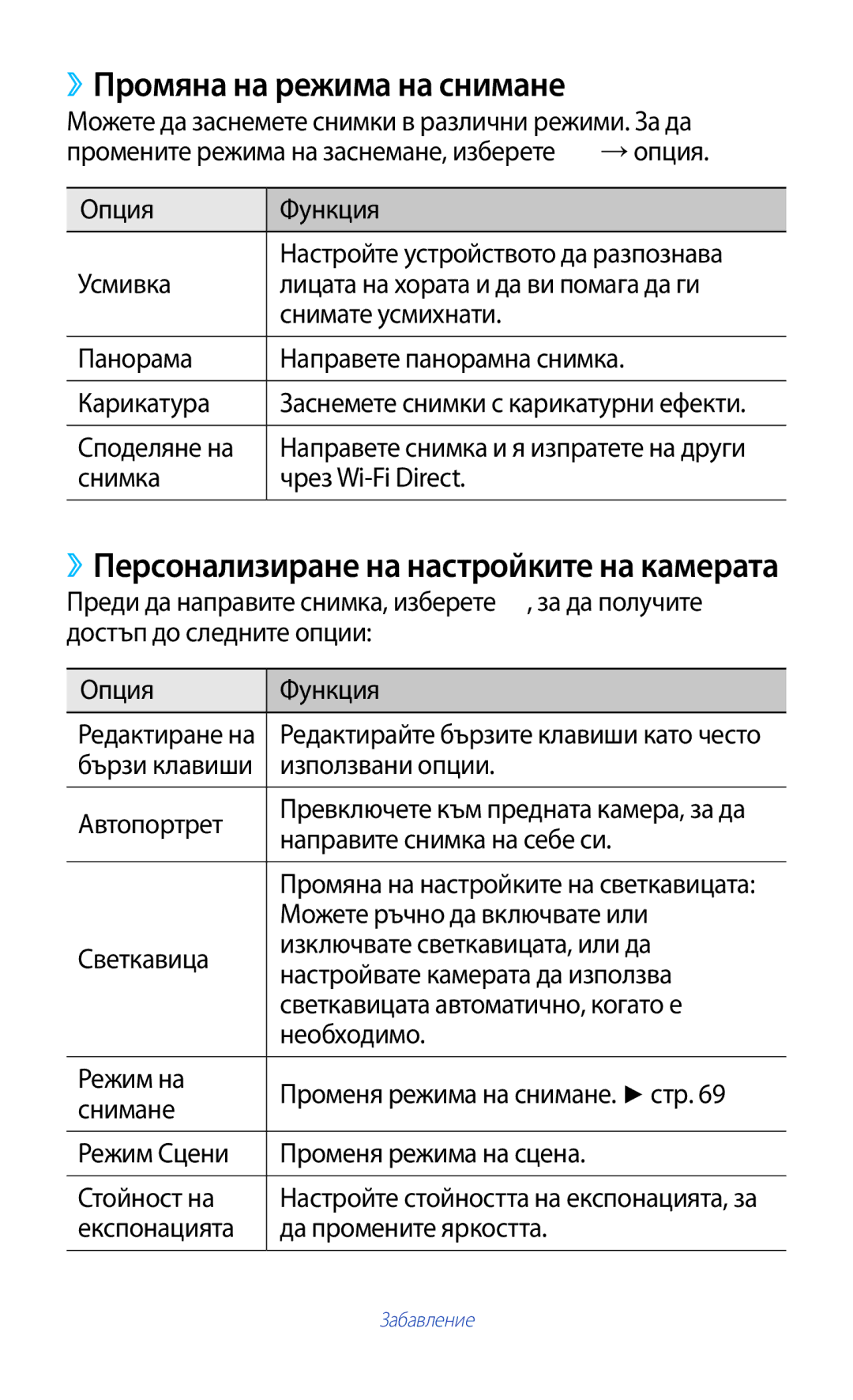 Samsung GT-S7562WSABGL, GT-S7562UWAVVT, GT2S7562UWABGL, GT2S7562ZKABGL, GT2S7562UWAVVT manual ››Промяна на режима на снимане 