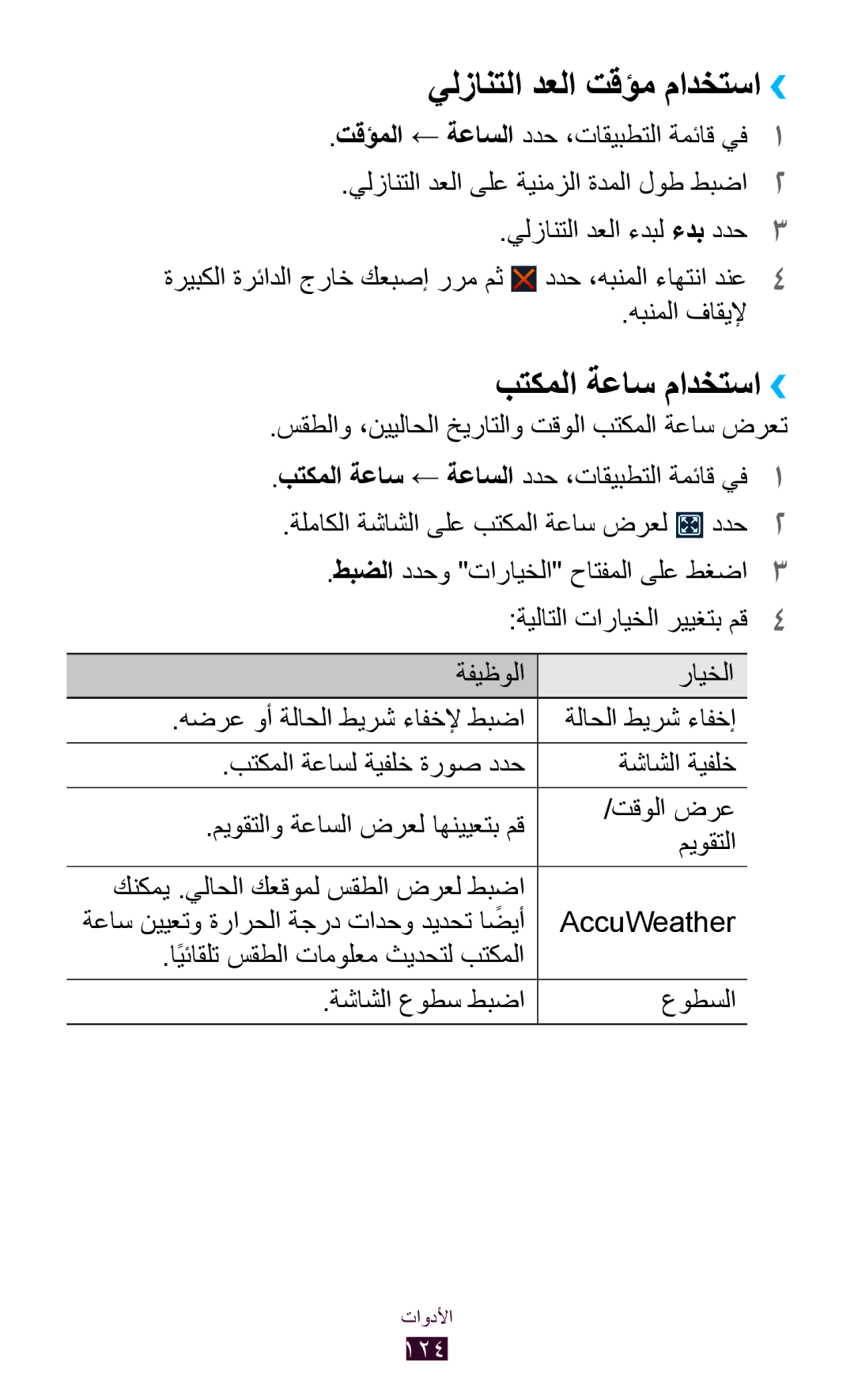 Samsung GT-S7562UWAKSA, GT-S7562ZKAJED, GT-S7562ZKAXSG يلزانتلا دعلا تقؤم مادختسا››, بتكملا ةعاس مادختسا››, هبنملا فاقيلإ 