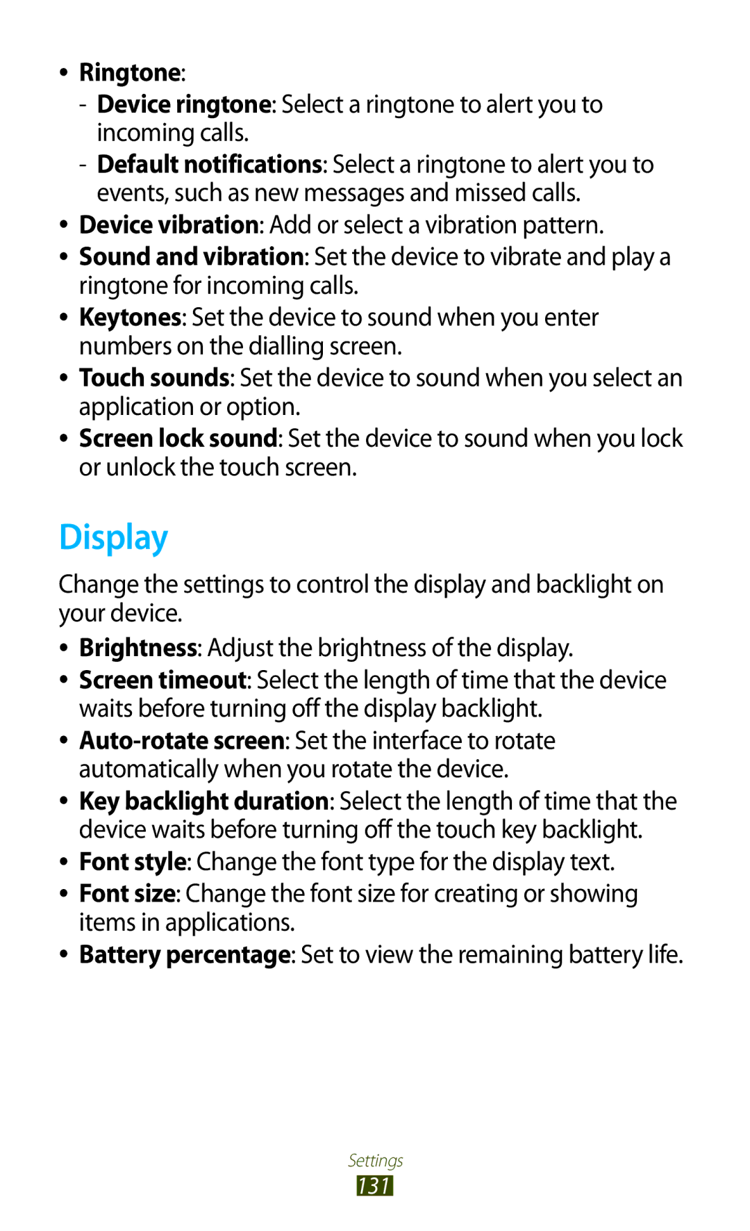 Samsung GT-S7562ZKAXSG, GT-S7562ZKAJED, GT-S7562UWAAFR, GT-S7562UWAJED, GT-S7562UWAKSA, GT-S7562UWATHR manual Display, Ringtone 