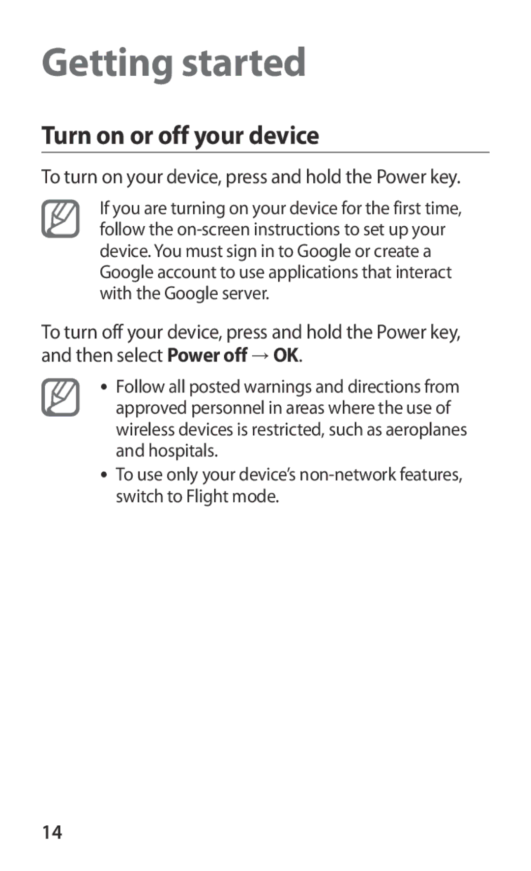 Samsung GT-S7562UWAAFR, GT-S7562ZKAJED, GT-S7562ZKAXSG, GT-S7562UWAJED manual Getting started, Turn on or off your device 