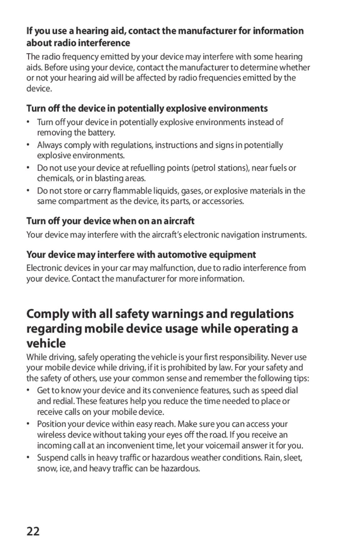 Samsung GT-S7562UWAXXV Turn off the device in potentially explosive environments, Turn off your device when on an aircraft 