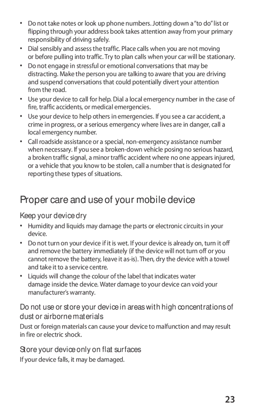 Samsung GT-S7562ZKAXXV, GT-S7562ZKAJED, GT-S7562ZKAXSG manual Proper care and use of your mobile device, Keep your device dry 