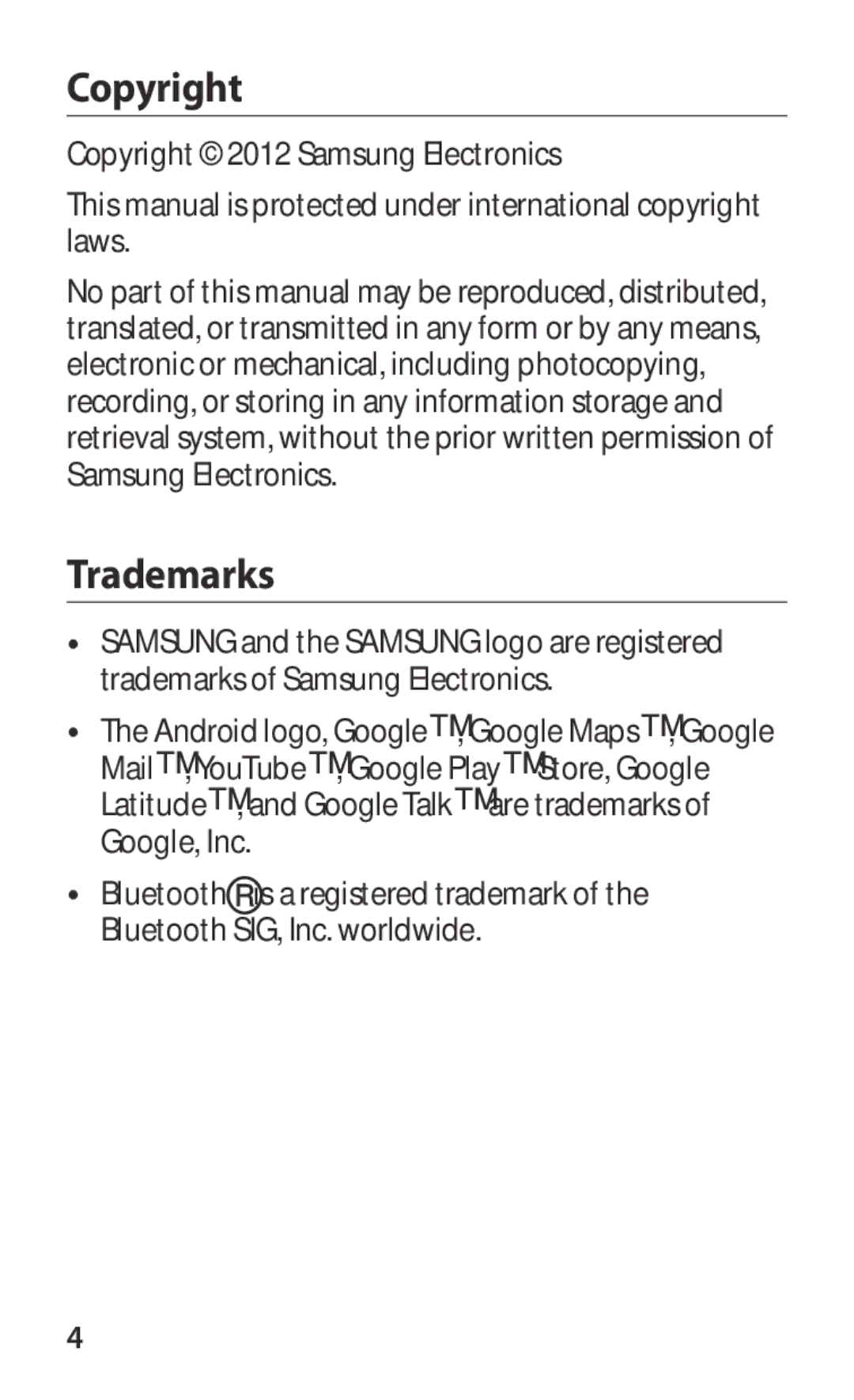 Samsung GT-S7562UWAKSA, GT-S7562ZKAJED, GT-S7562ZKAXSG, GT-S7562UWAAFR, GT-S7562UWAJED, GT-S7562UWATHR Copyright, Trademarks 