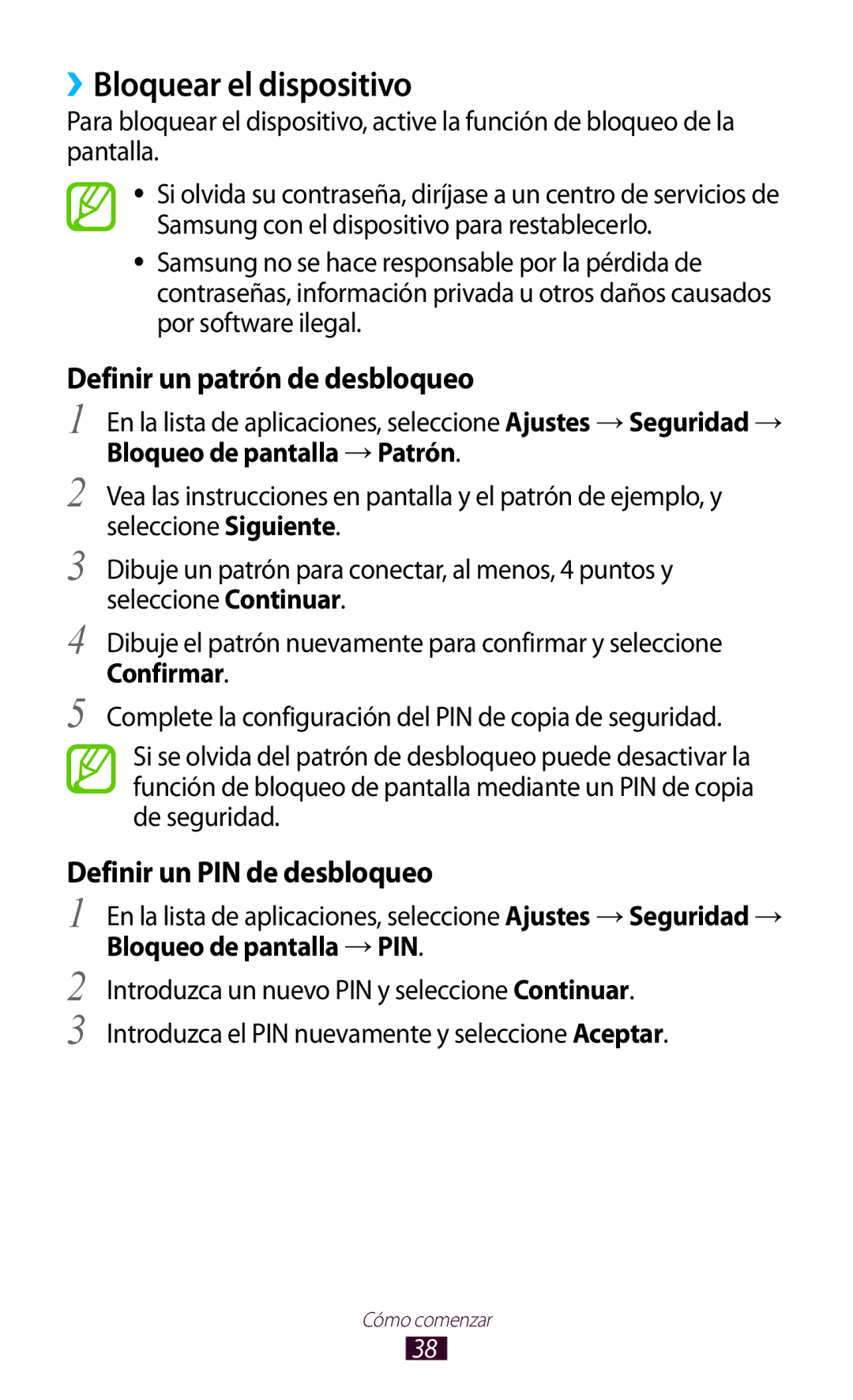 Samsung GT-S7562ZKAATO, GT-S7562ZKAOPT, GT-S7562UWADBT manual ››Bloquear el dispositivo, Definir un patrón de desbloqueo 