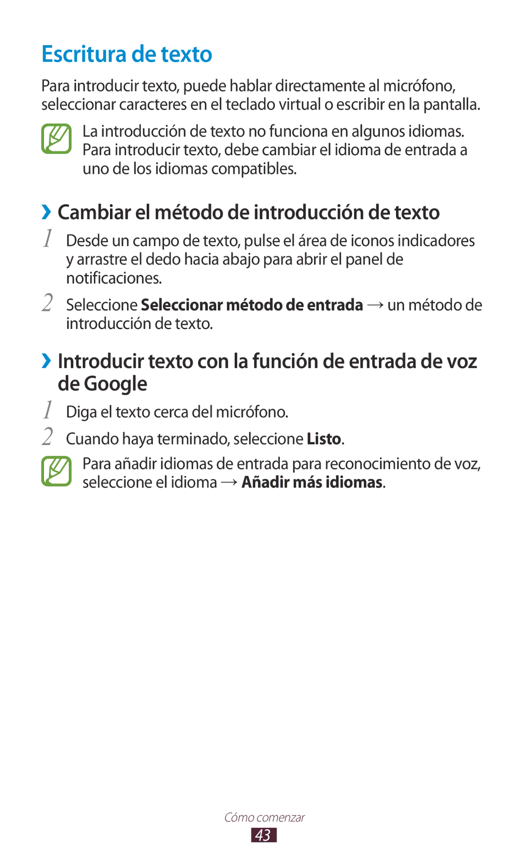 Samsung GT-S7562ZKADBT, GT-S7562ZKAOPT manual Escritura de texto, ››Cambiar el método de introducción de texto, De Google 