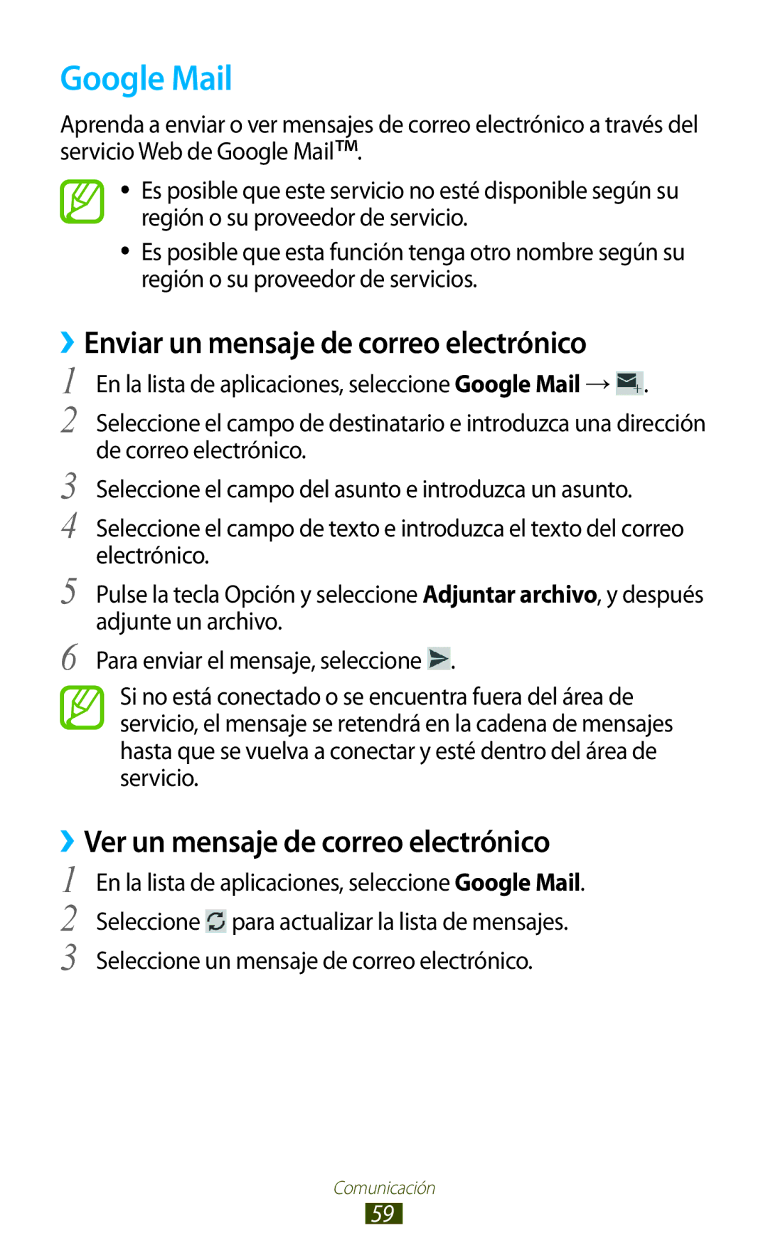 Samsung GT-S7562ZKATPH Google Mail, ››Enviar un mensaje de correo electrónico, ››Ver un mensaje de correo electrónico 