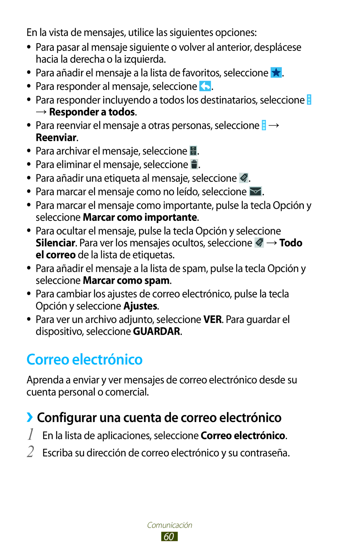 Samsung GT-S7562ZKAXEO, GT-S7562ZKAOPT, GT-S7562UWADBT Correo electrónico, ››Configurar una cuenta de correo electrónico 