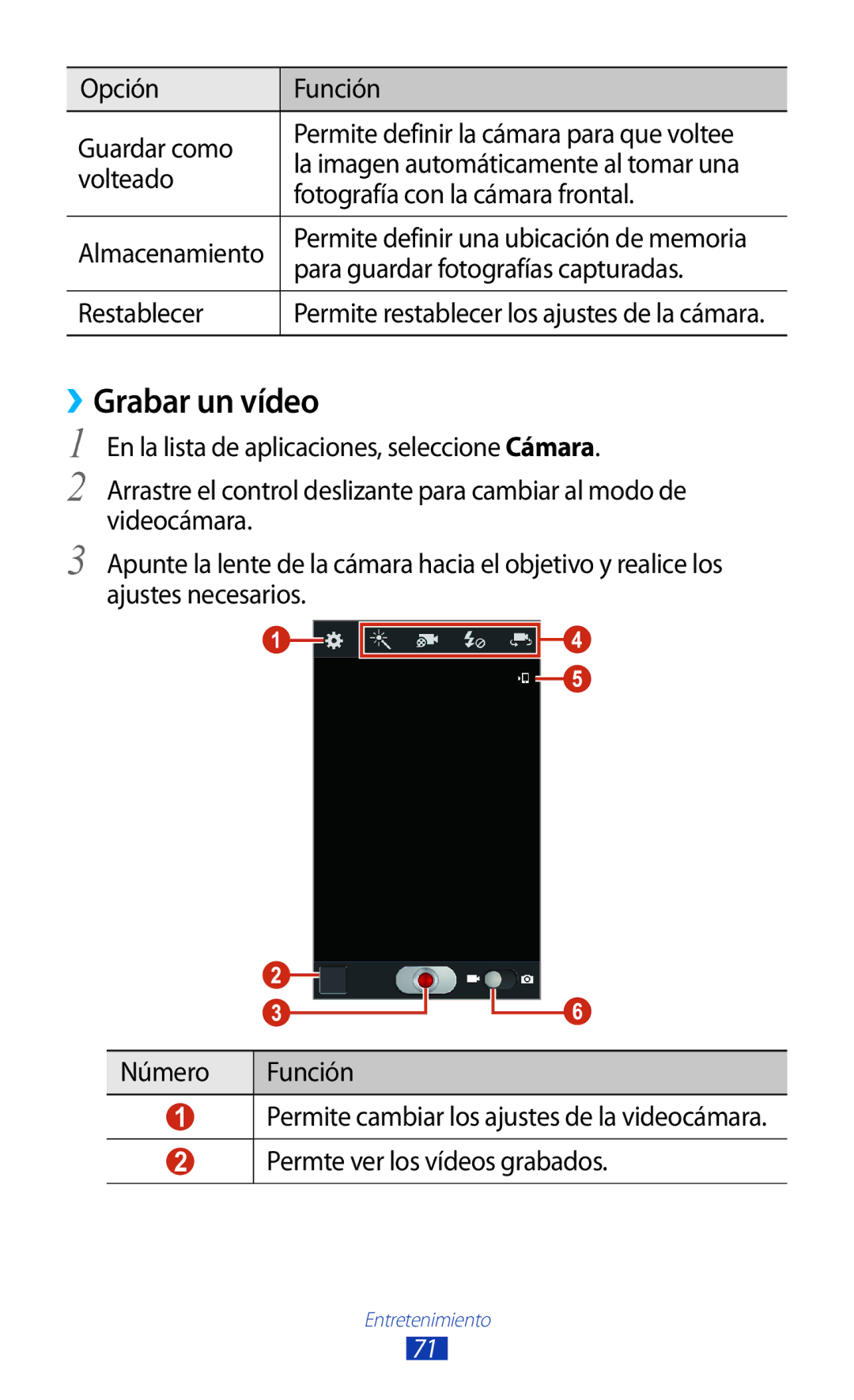 Samsung GT-S7562ZKADBT, GT-S7562ZKAOPT, GT-S7562UWADBT, GT-S7562UWATPH, GT-S7562ZKATPH, GT-S7562ZKAXEO manual ››Grabar un vídeo 