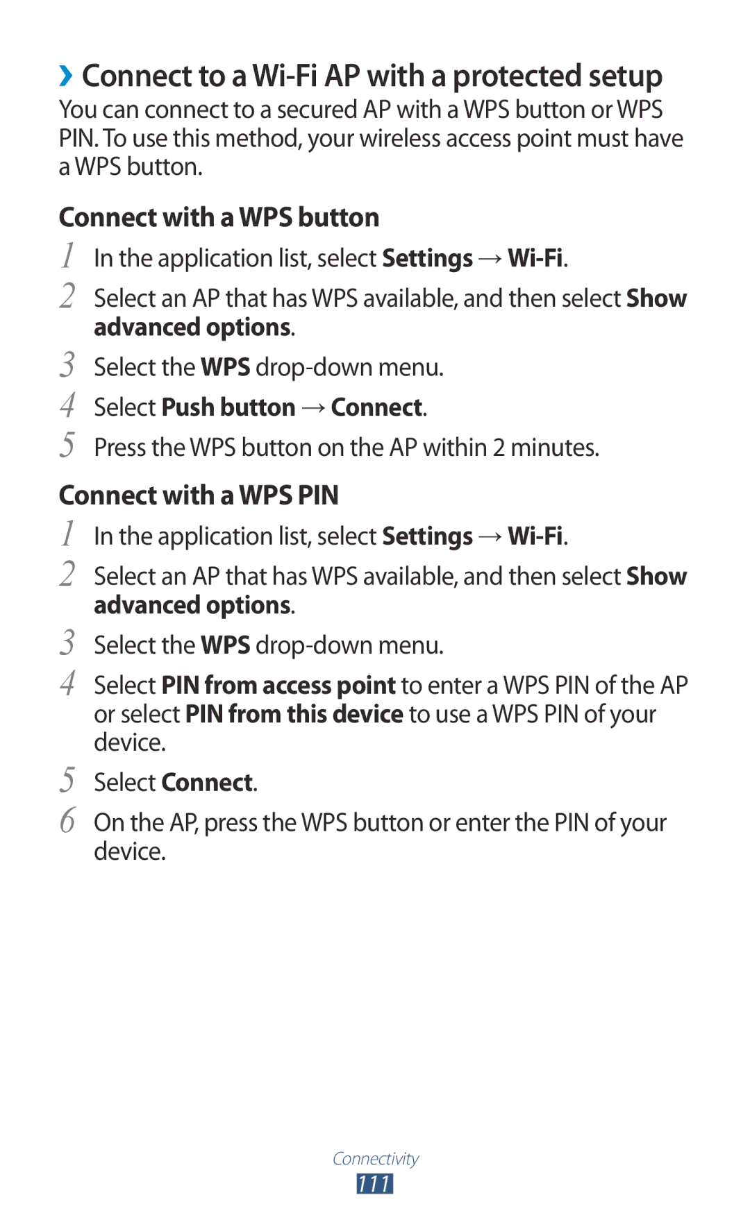 Samsung GT-S7562UWATUR, GT-S7562ZKAOPT, GT-S7562UWADBT manual Application list, select Settings → Wi-Fi, Advanced options 