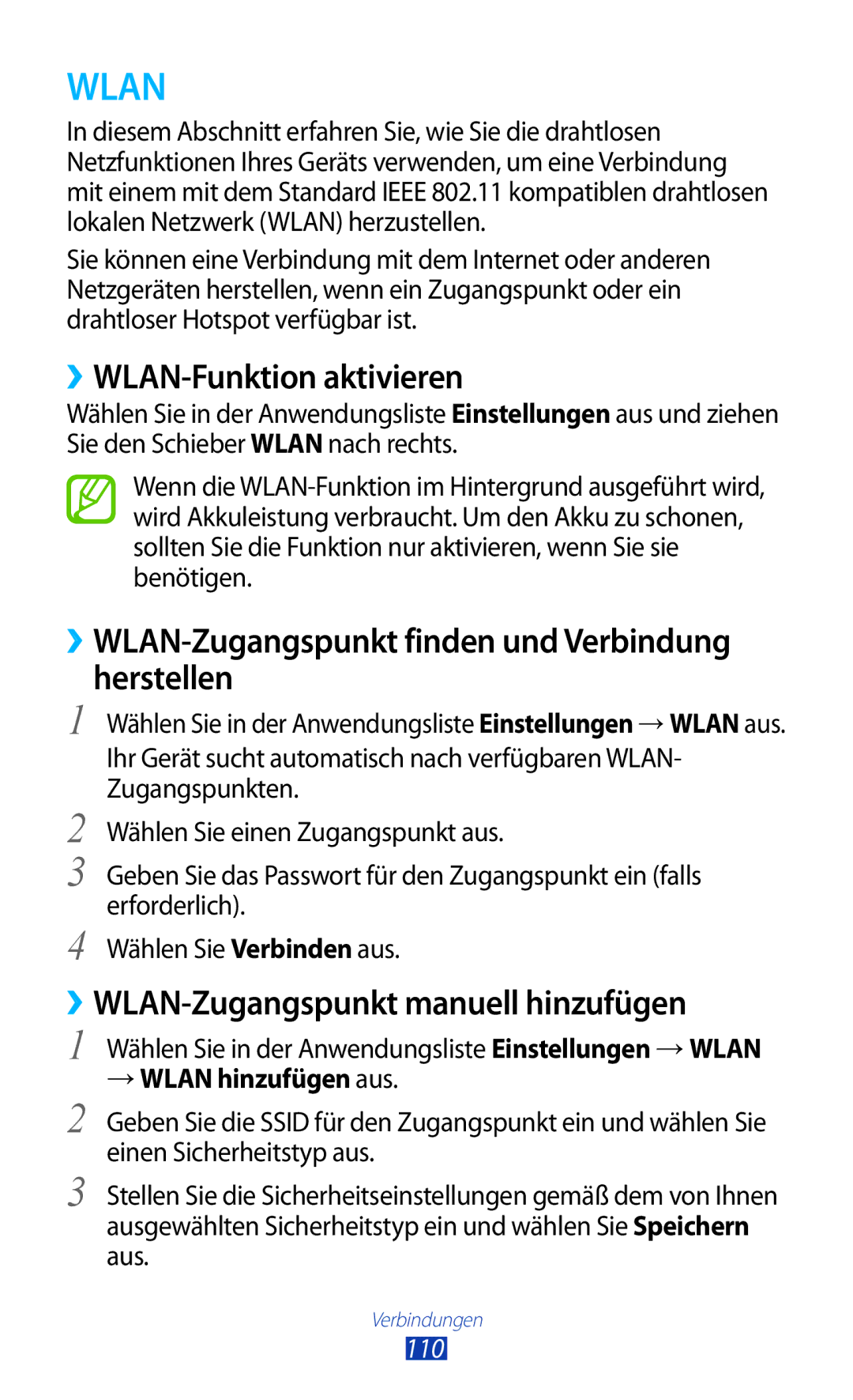 Samsung GT-S7562UWADBT, GT-S7562ZKAOPT ››WLAN-Funktion aktivieren, ››WLAN-Zugangspunkt finden und Verbindung Herstellen 