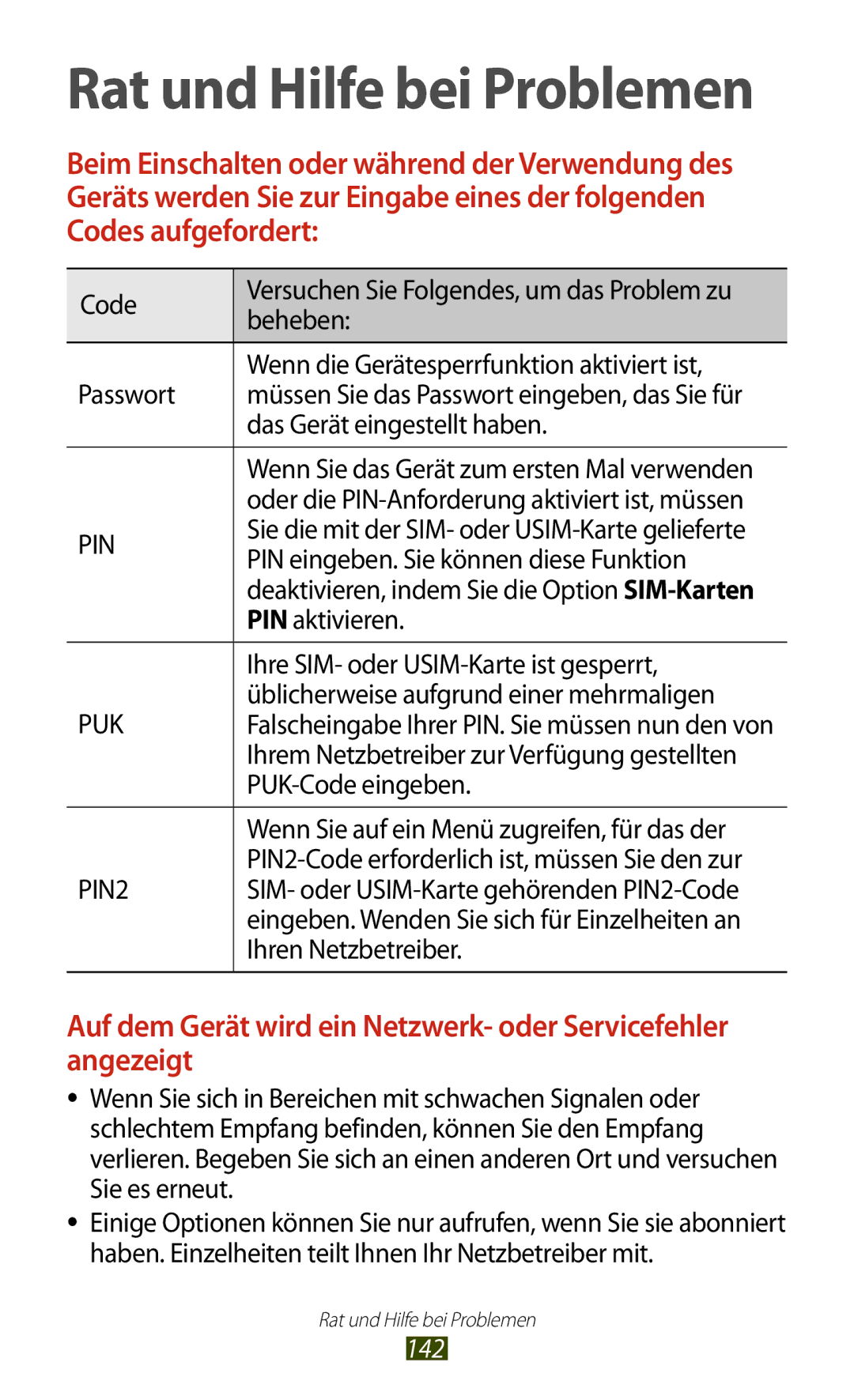 Samsung GT-S7562ZKAOPT Code, Beheben, Wenn die Gerätesperrfunktion aktiviert ist, Passwort, Das Gerät eingestellt haben 