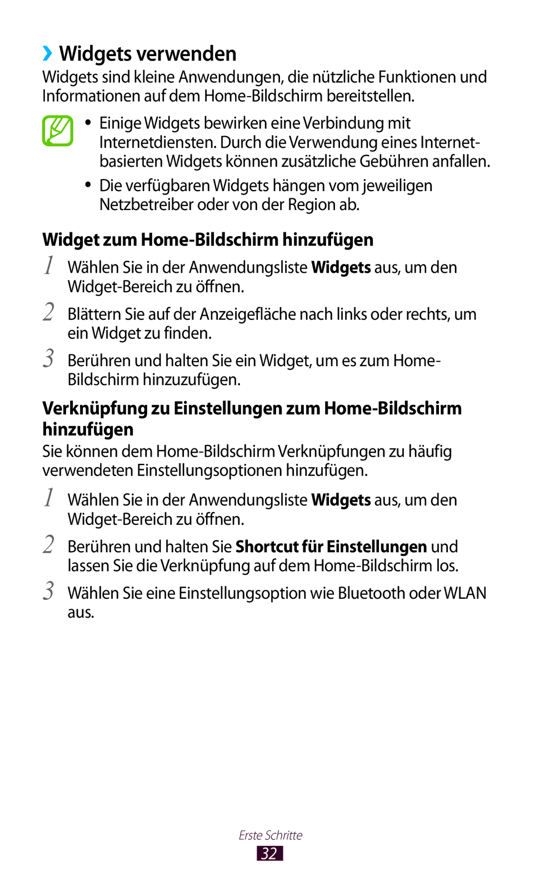 Samsung GT-S7562ZKAOPT, GT-S7562UWADBT, GT-S7562ZKATUR manual ››Widgets verwenden, Widget zum Home-Bildschirm hinzufügen 