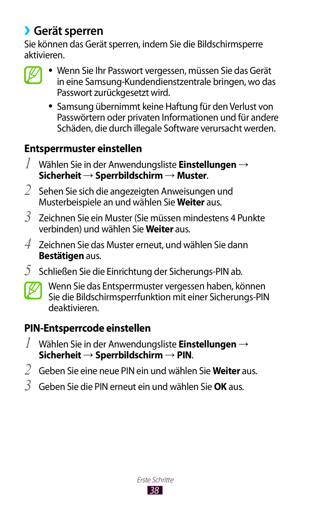 Samsung GT-S7562UWAEUR, GT-S7562ZKAOPT, GT-S7562UWADBT, GT-S7562ZKATUR manual ››Gerät sperren, Entsperrmuster einstellen 