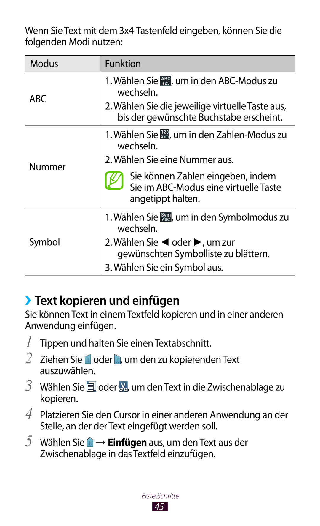 Samsung GT-S7562ZKATUR, GT-S7562ZKAOPT, GT-S7562UWADBT manual ››Text kopieren und einfügen, Wechseln, Angetippt halten 