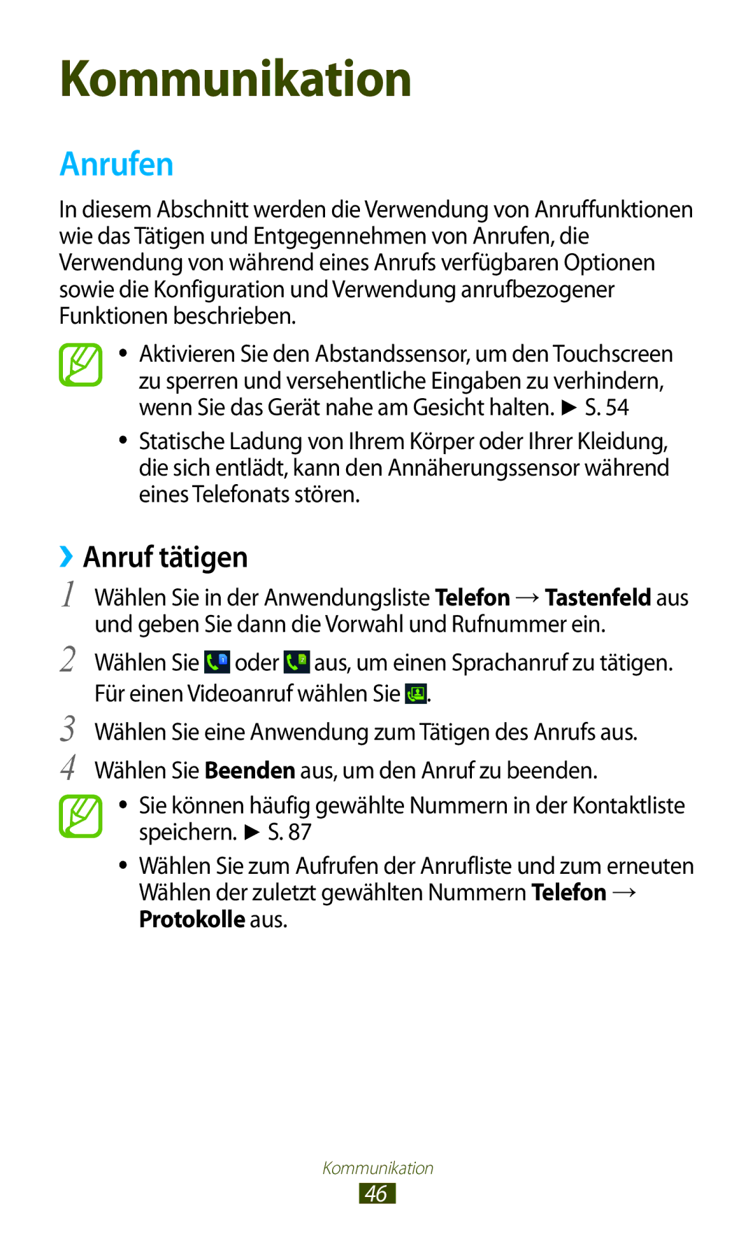 Samsung GT-S7562ZKADBT, GT-S7562ZKAOPT, GT-S7562UWADBT, GT-S7562ZKATUR, GT-S7562WSADBT manual Anrufen, ››Anruf tätigen 