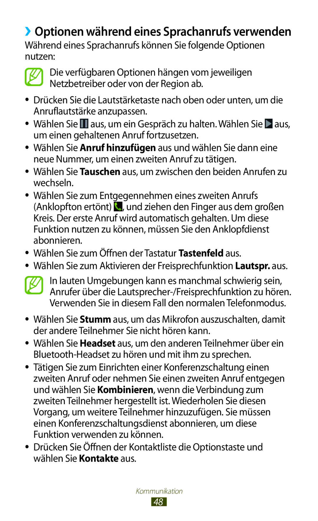 Samsung GT-S7562UWATPH, GT-S7562ZKAOPT, GT-S7562UWADBT, GT-S7562ZKATUR manual ››Optionen während eines Sprachanrufs verwenden 