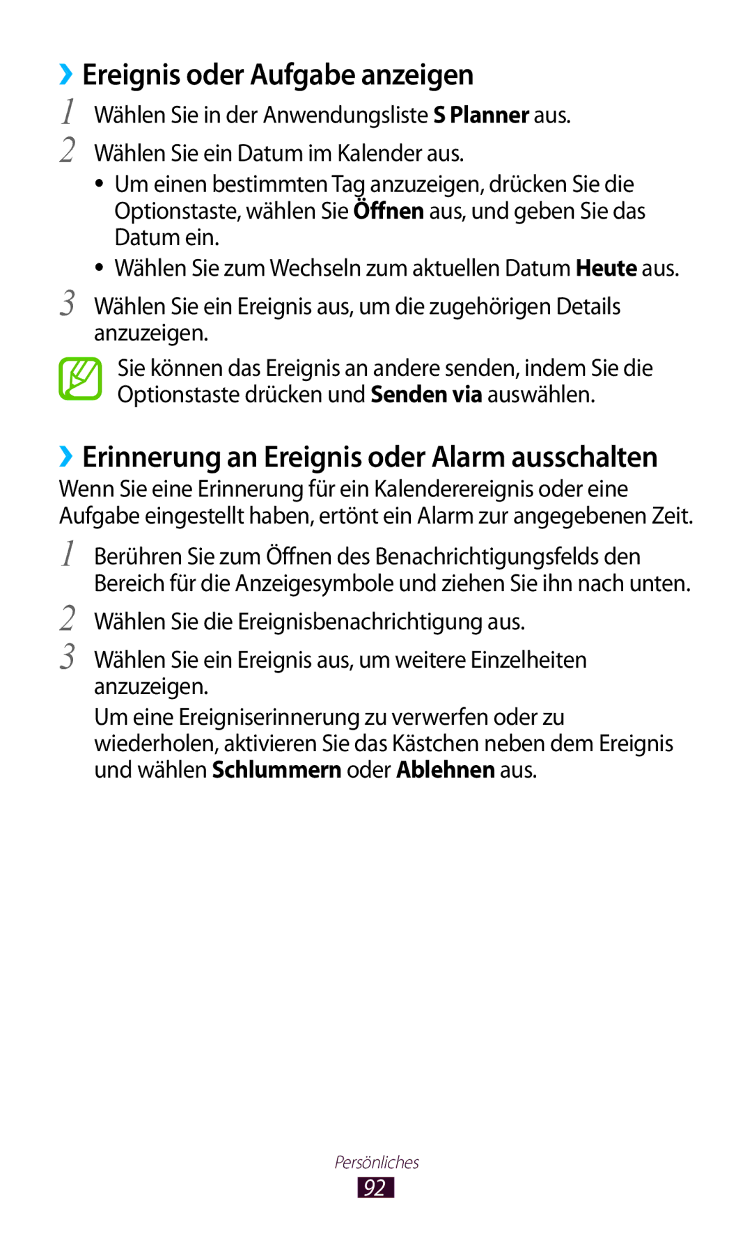 Samsung GT-S7562UWATPH, GT-S7562ZKAOPT ››Ereignis oder Aufgabe anzeigen, ››Erinnerung an Ereignis oder Alarm ausschalten 