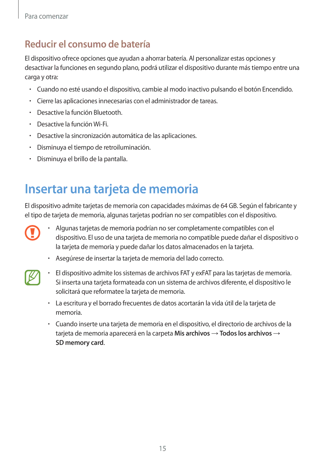 Samsung GT-S7580UWAVDC, GT-S7580UWAEUR, GT-S7580ZKADBT manual Insertar una tarjeta de memoria, Reducir el consumo de batería 