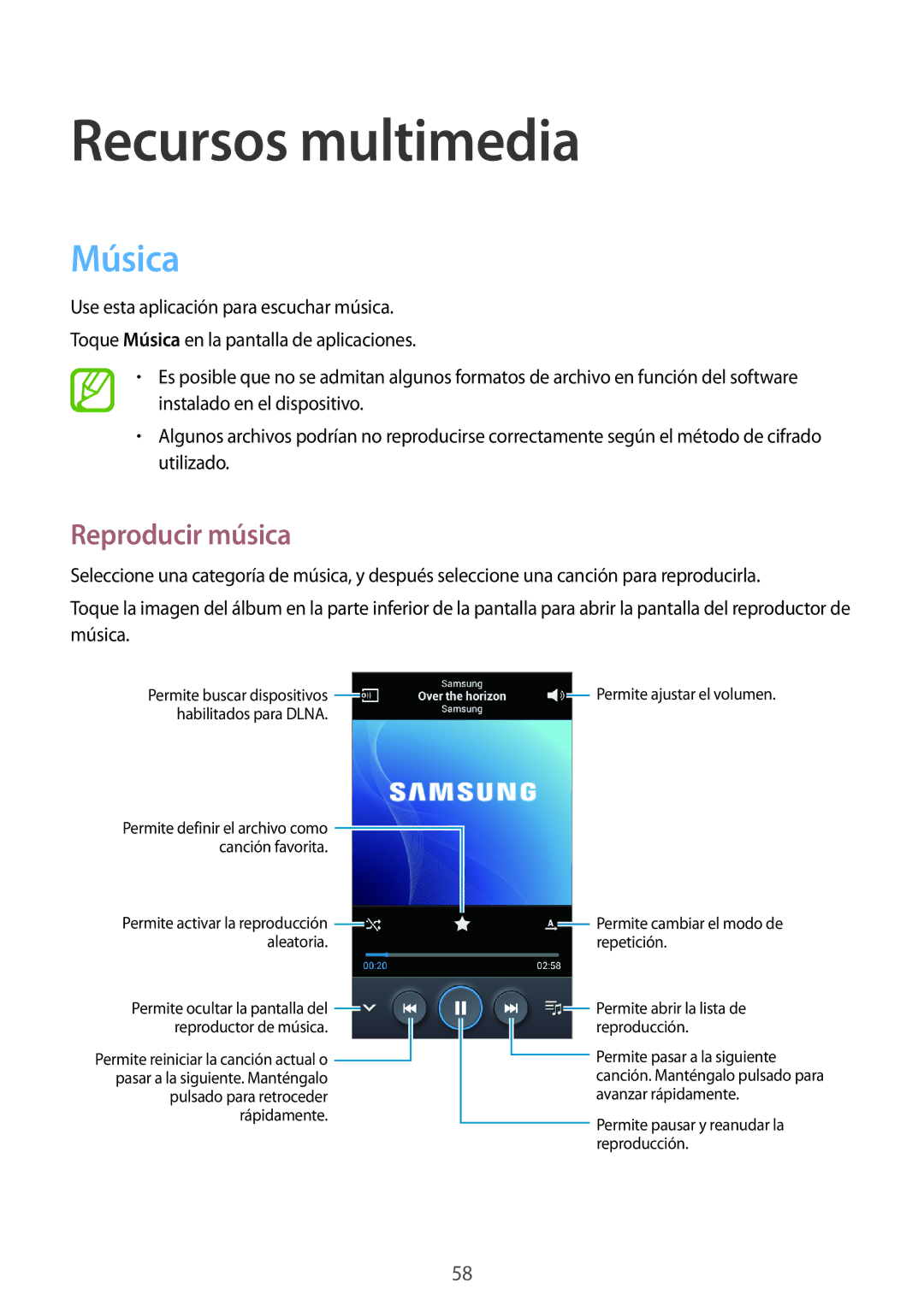 Samsung GT-S7580ZKAYOG, GT-S7580UWAEUR, GT-S7580ZKADBT, GT-S7580UWADBT manual Recursos multimedia, Música, Reproducir música 