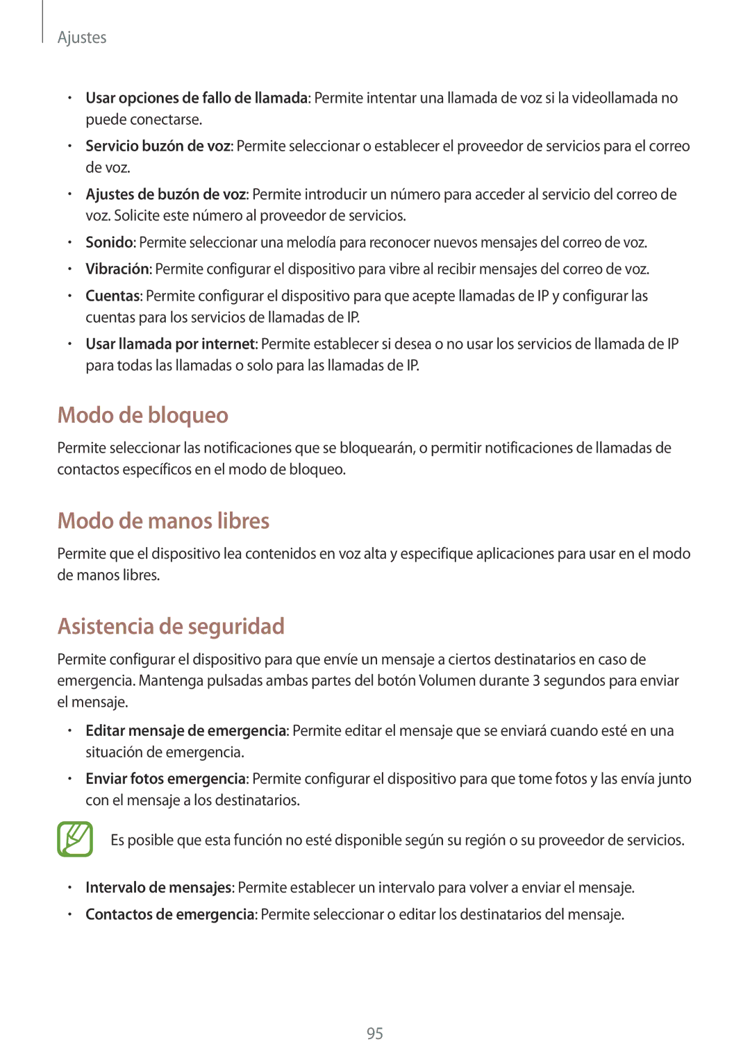 Samsung GT-S7580UWABTU, GT-S7580UWAEUR, GT-S7580ZKADBT manual Modo de bloqueo, Modo de manos libres, Asistencia de seguridad 