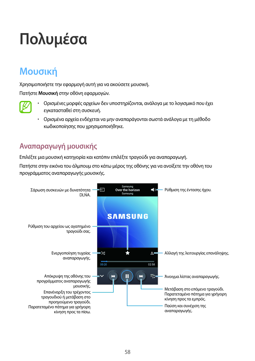 Samsung GT-S7580UWAEUR, GT-S7580ZKAEUR manual Πολυμέσα, Μουσική, Αναπαραγωγή μουσικής 