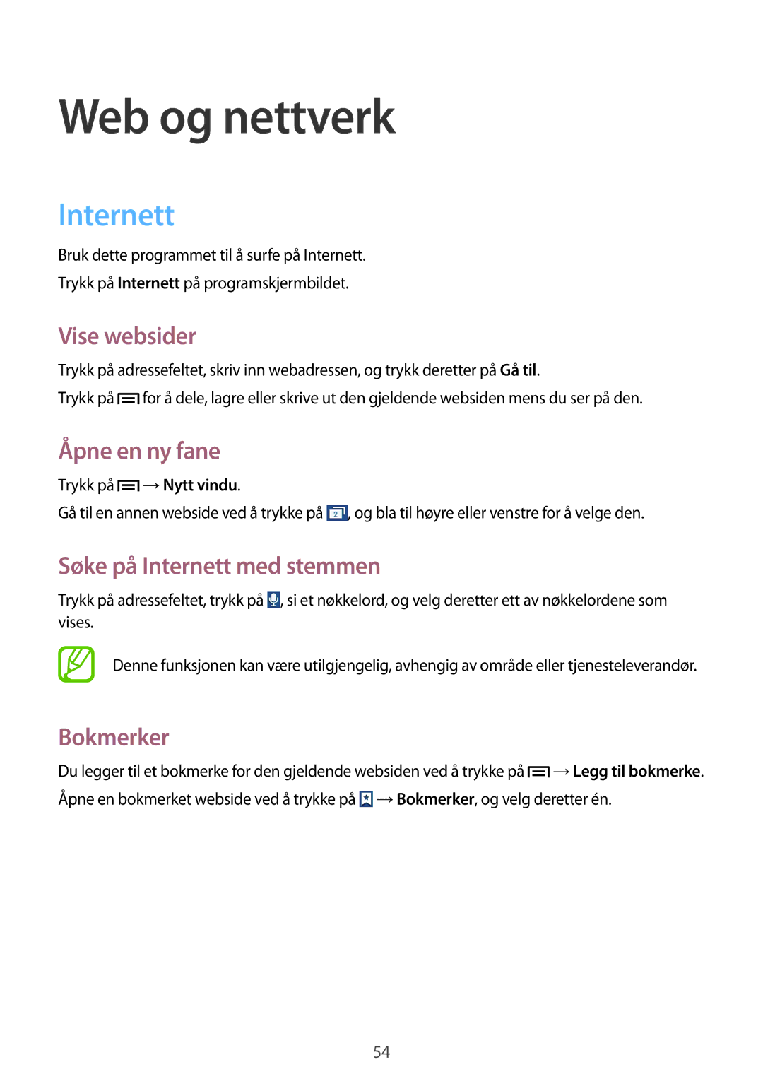 Samsung GT-S7580UWAHTS, GT-S7580ZKANEE, GT-S7580ZKAHTS, GT-S7580UWANEE manual Web og nettverk, Internett 