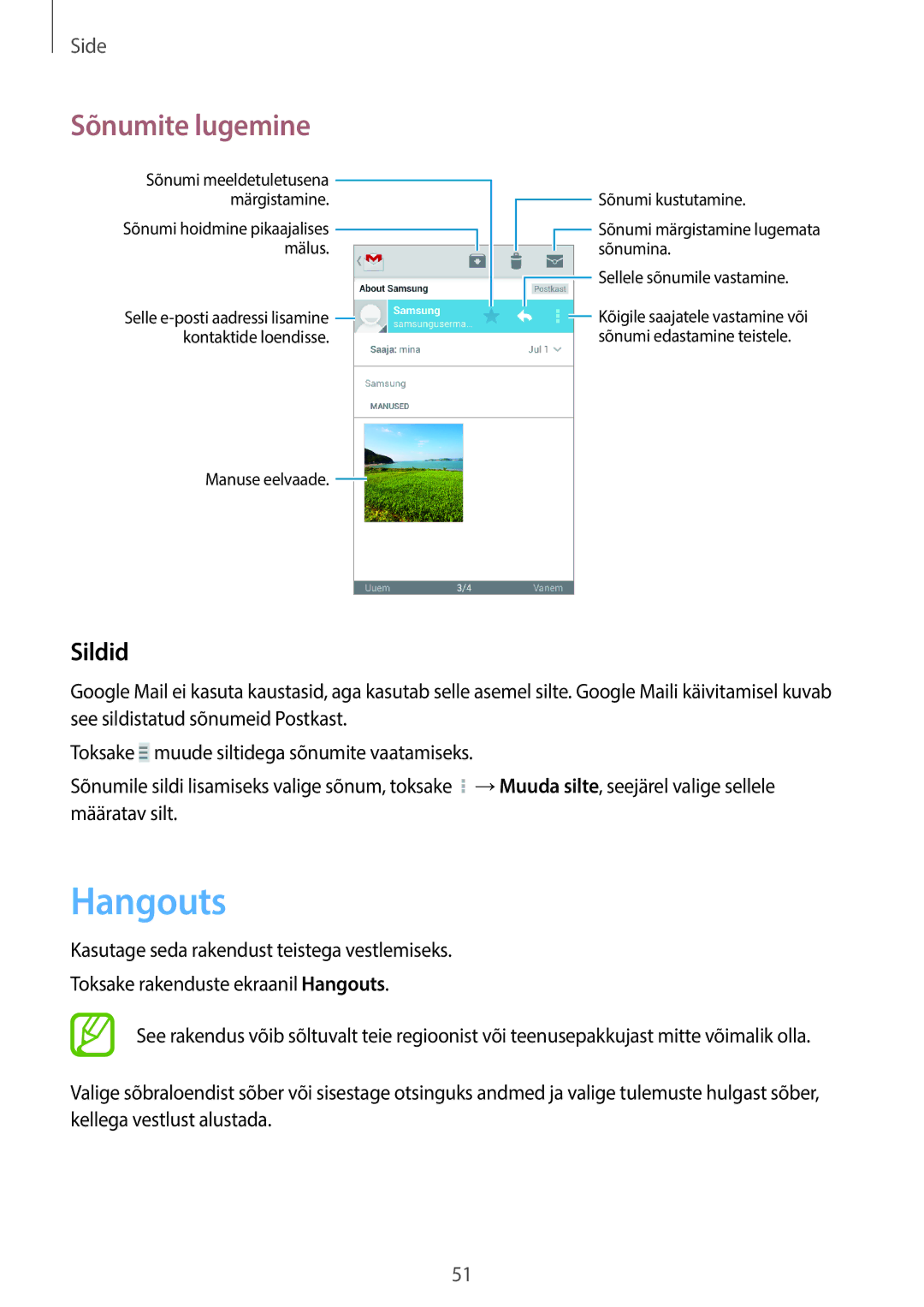 Samsung GT-S7580UWASEB, GT-S7580ZKASEB manual Hangouts, Sildid 