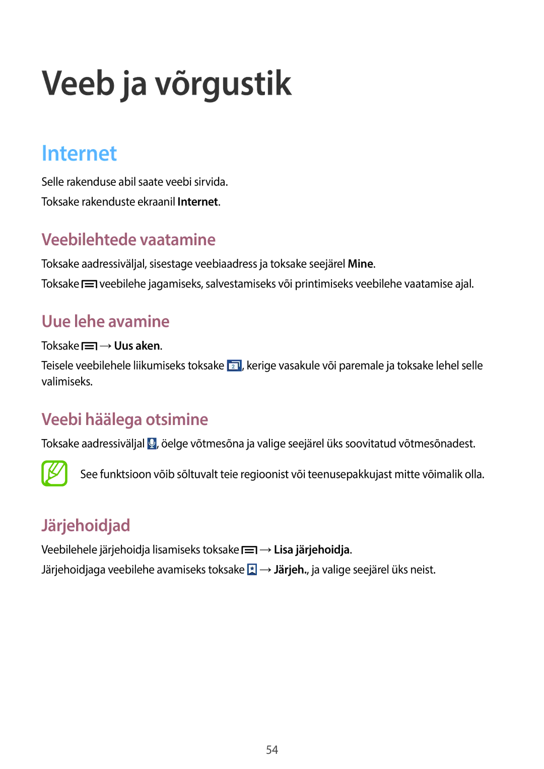 Samsung GT-S7580ZKASEB, GT-S7580UWASEB manual Veeb ja võrgustik, Internet 