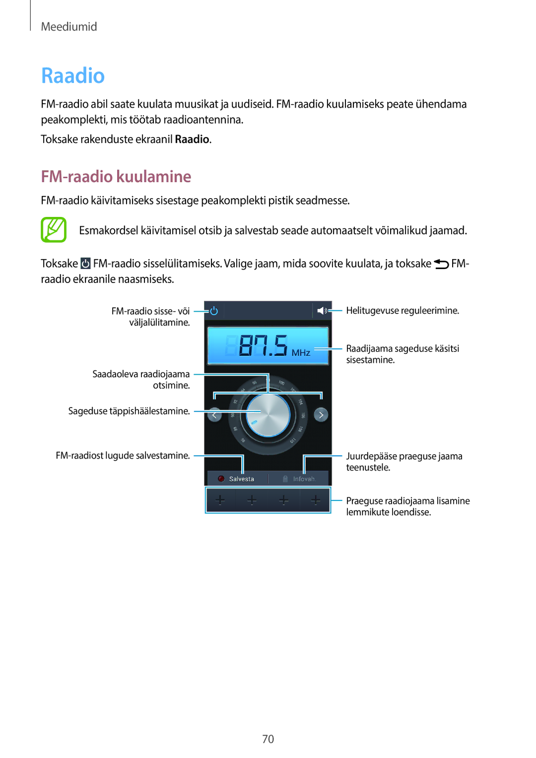 Samsung GT-S7580ZKASEB, GT-S7580UWASEB manual Raadio, FM-raadio kuulamine 