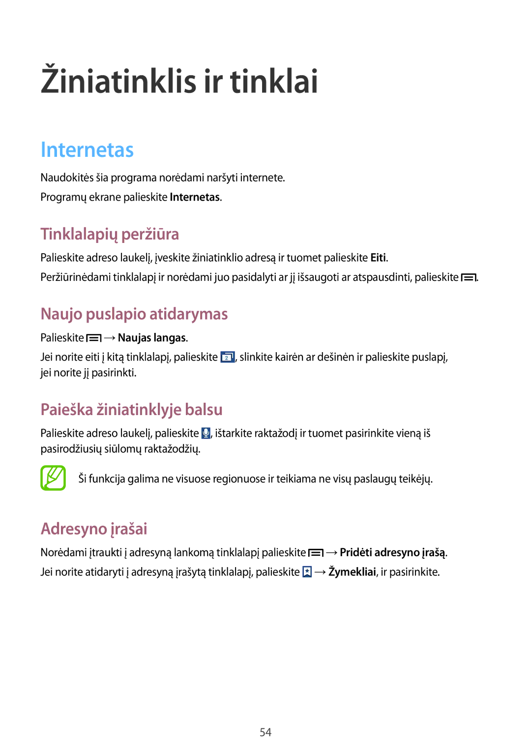 Samsung GT-S7580ZKASEB, GT-S7580UWASEB manual Žiniatinklis ir tinklai, Internetas 