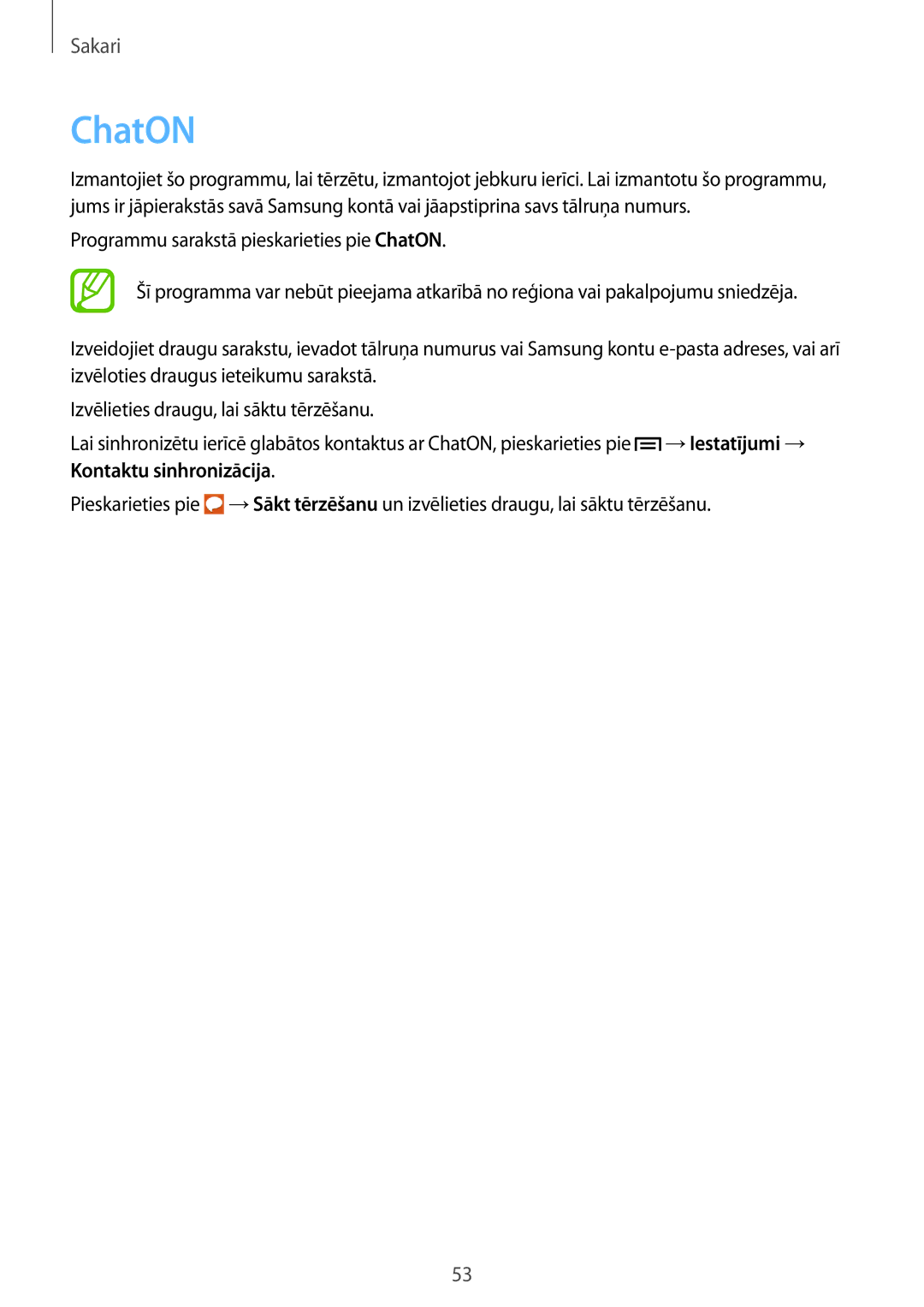 Samsung GT-S7580UWASEB, GT-S7580ZKASEB manual ChatON, Kontaktu sinhronizācija 