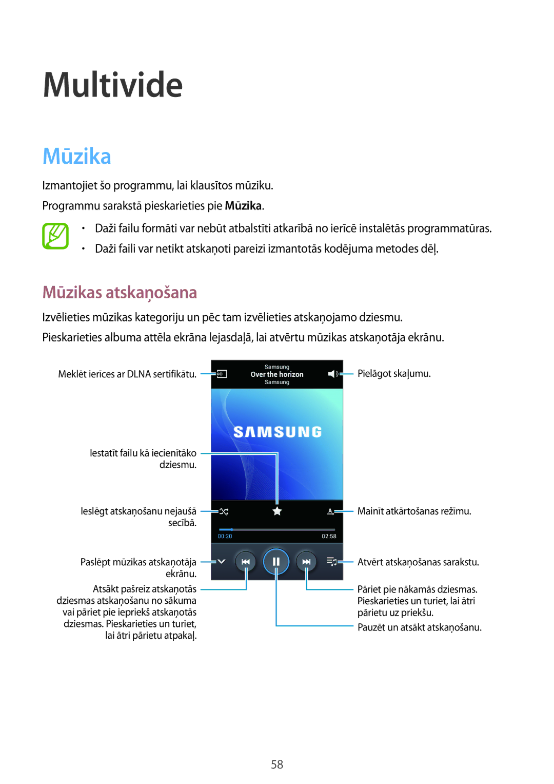 Samsung GT-S7580ZKASEB, GT-S7580UWASEB manual Multivide, Mūzikas atskaņošana 