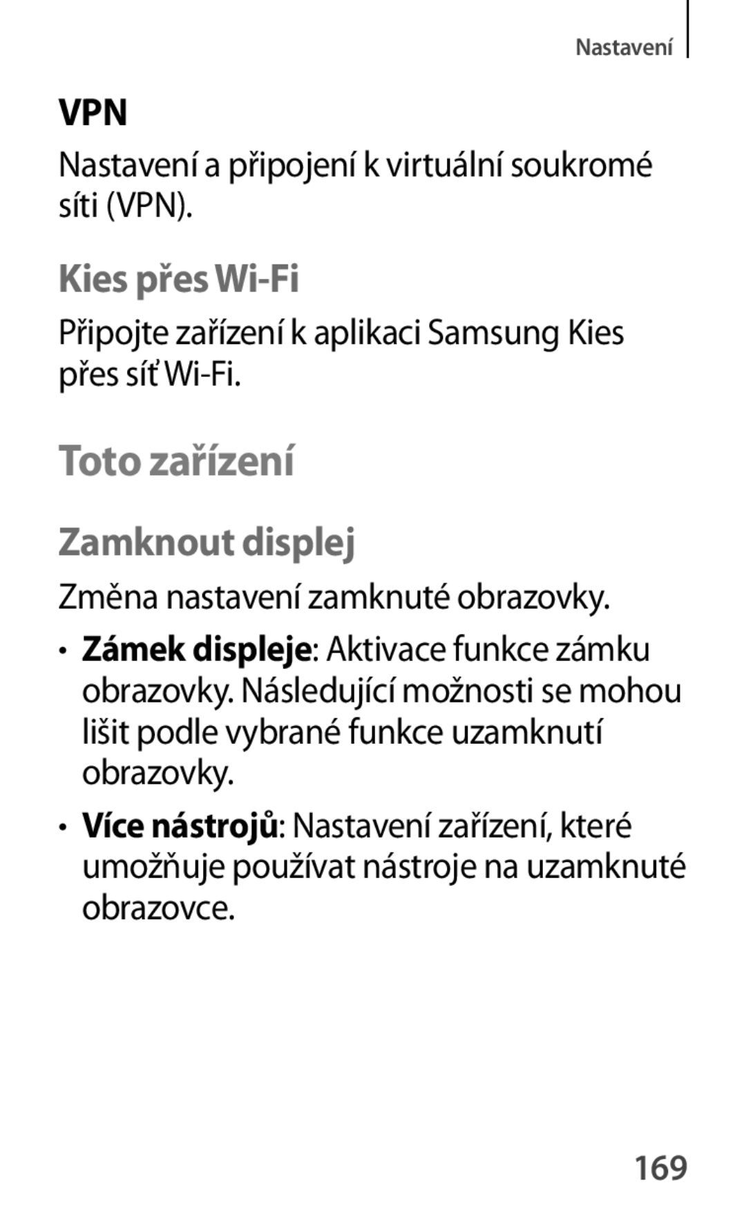 Samsung GT2S7580UWAORX, GT-S7580ZKATPL, GT-S7580UWAEUR, GT-S7580ZKAPLS Toto zařízení, Kies přes Wi-Fi, Zamknout displej, 169 