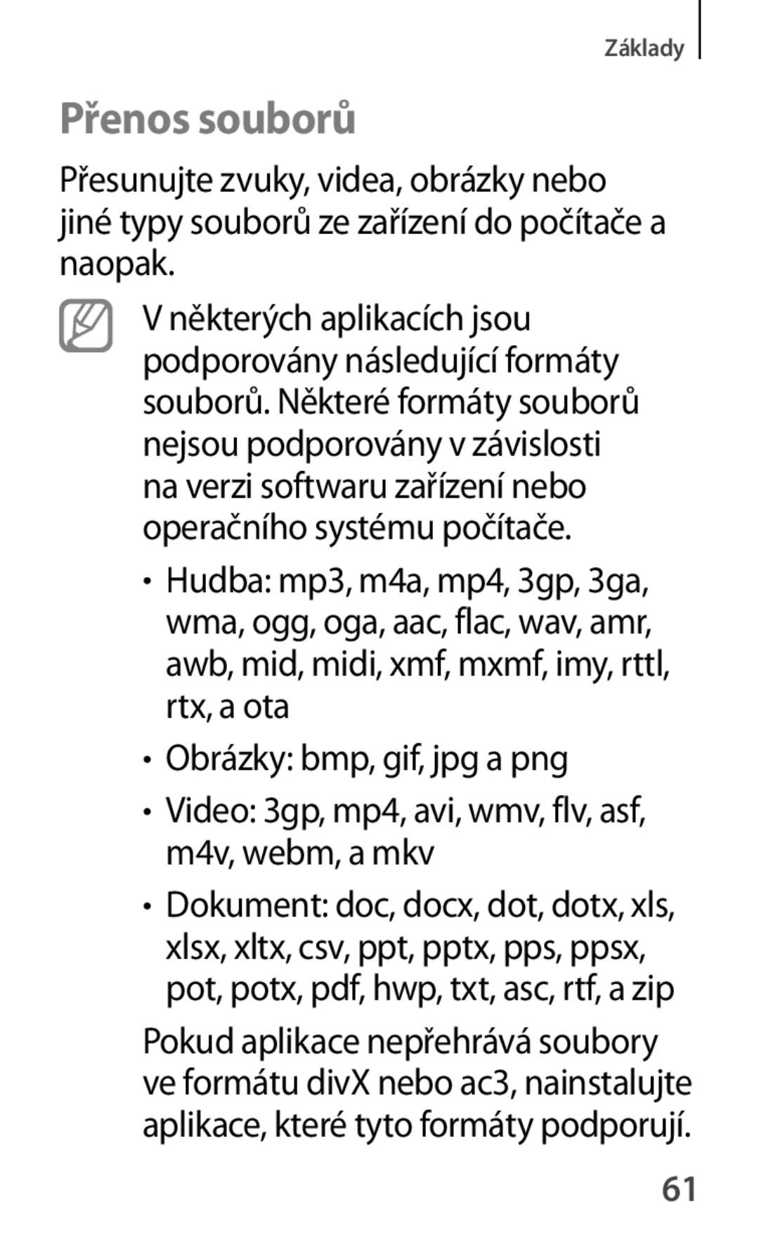 Samsung GT-S7580UWAEUR, GT-S7580ZKATPL, GT-S7580ZKAPLS, GT-S7580ZKAEUR, GT-S7580UWAXEO, GT-S7580ZKAATO manual Přenos souborů 