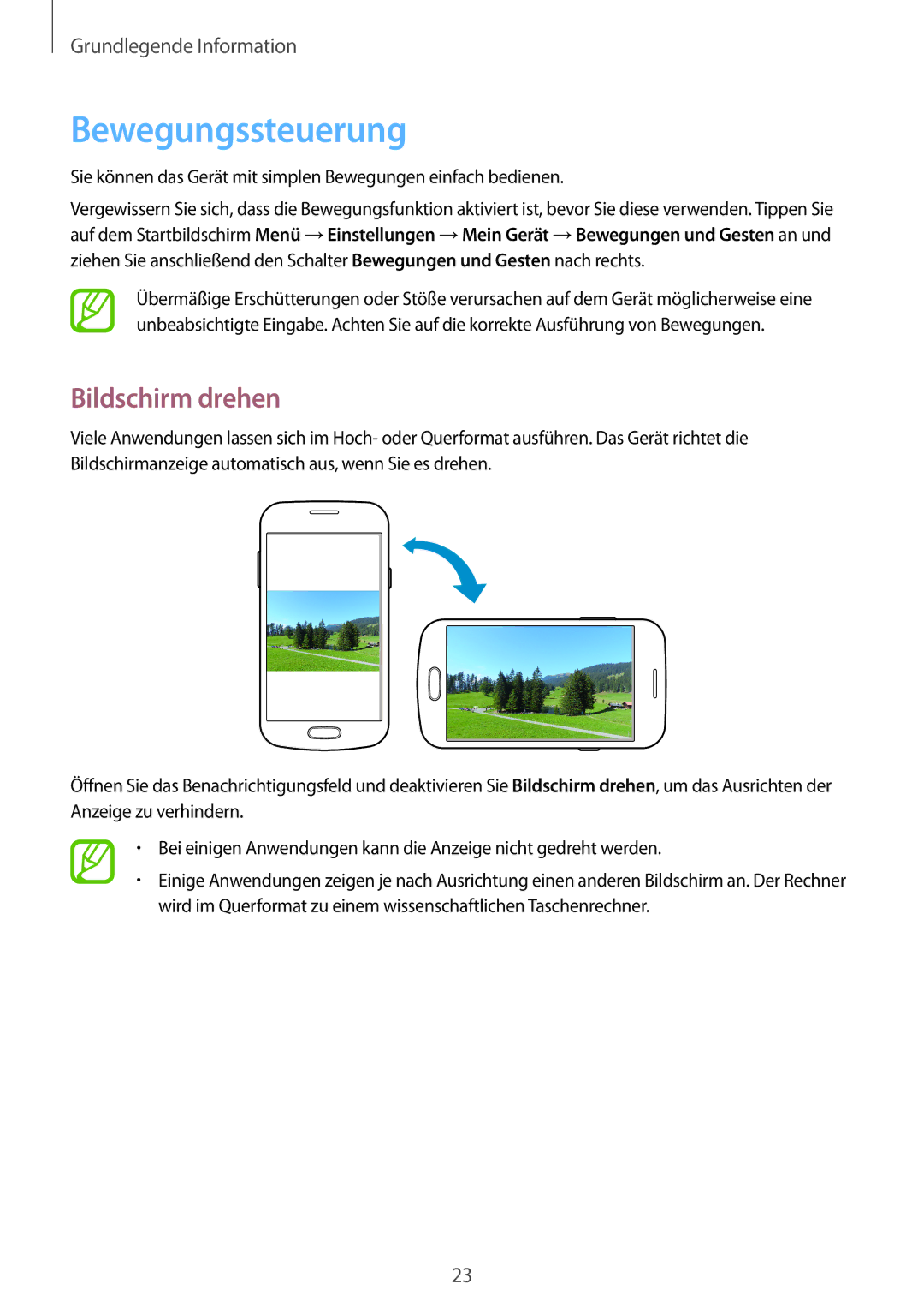 Samsung GT-S7580ZKAPLS, GT-S7580ZKATPL, GT-S7580UWATPL, GT-S7580UWAEUR, GT-S7580ZKAOPT Bewegungssteuerung, Bildschirm drehen 