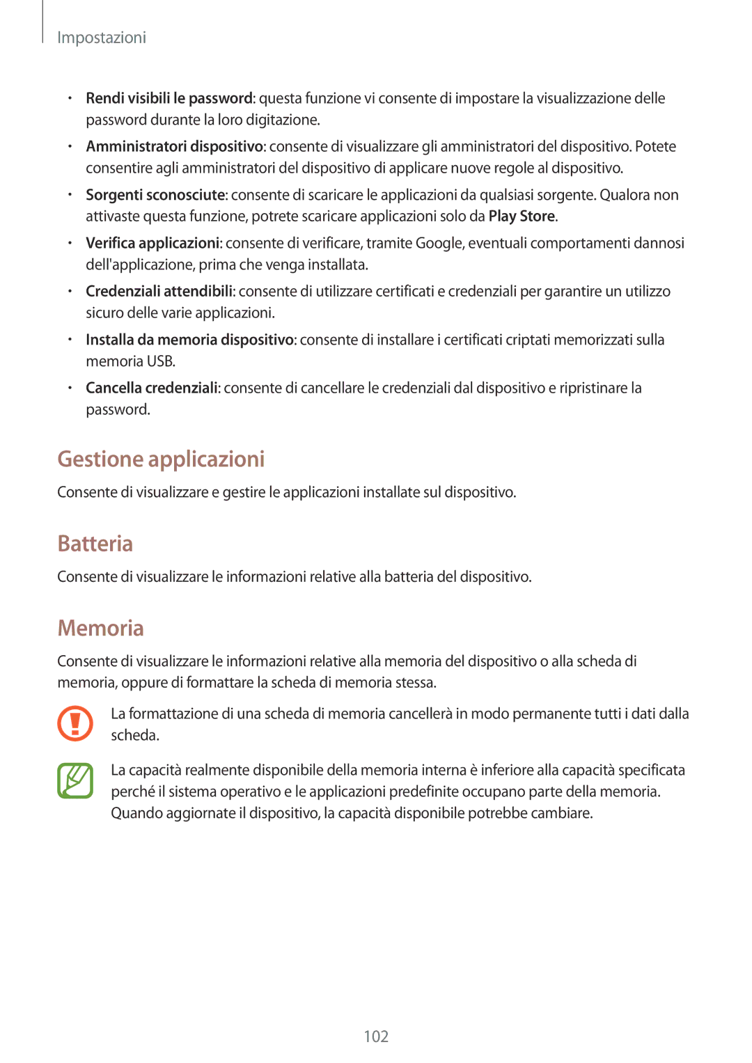 Samsung GT-S7580UWATIM, GT-S7580ZKATPL, GT-S7580ZKAPRT, GT-S7580UWATUR manual Gestione applicazioni, Batteria, Memoria 