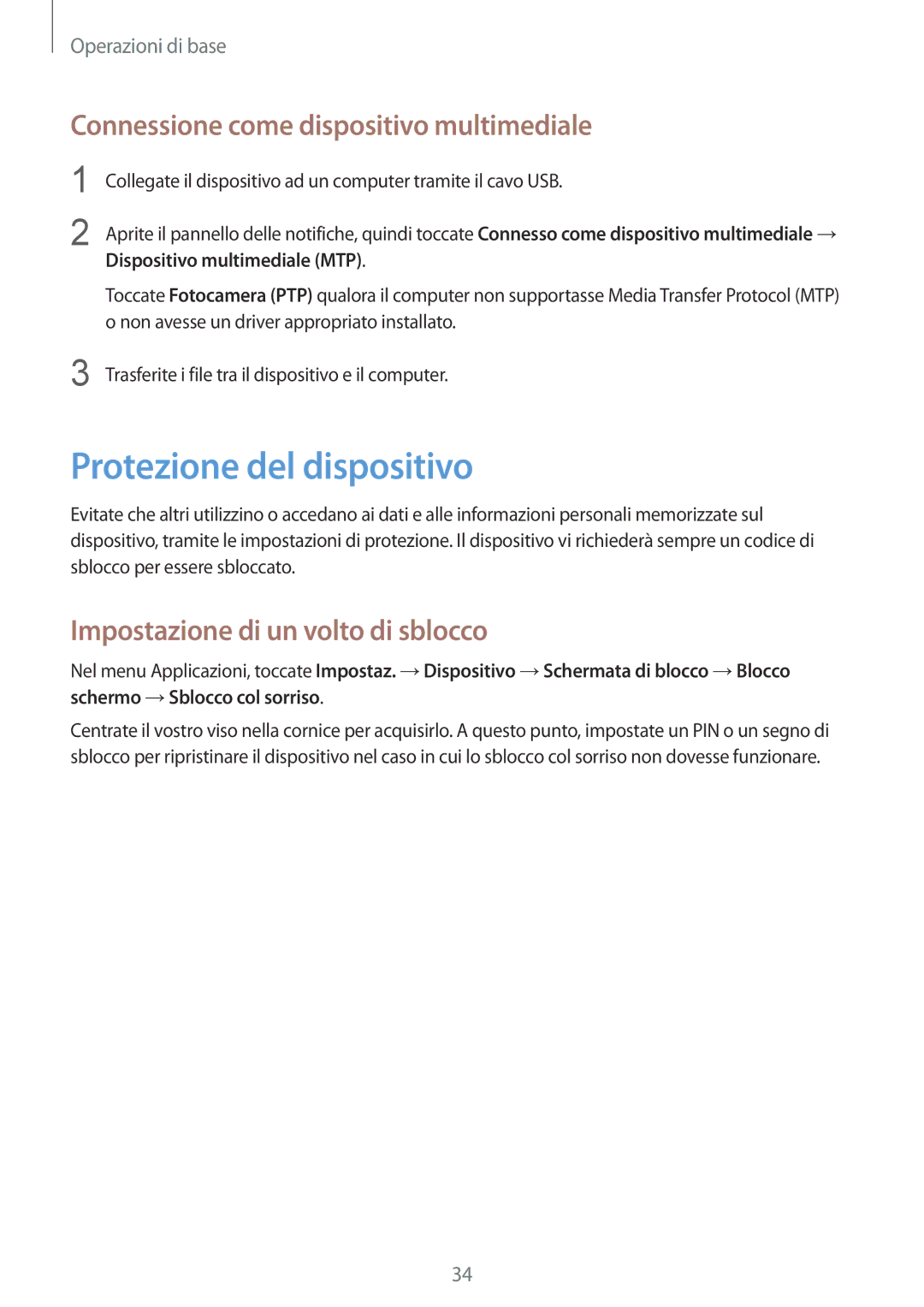 Samsung GT-S7580UWAOMN Protezione del dispositivo, Connessione come dispositivo multimediale, Dispositivo multimediale MTP 