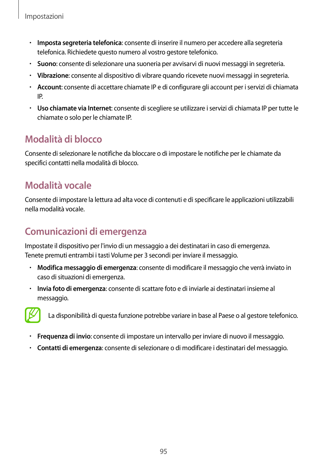 Samsung GT-S7580ZKAXEO, GT-S7580ZKATPL, GT-S7580ZKAPRT manual Modalità di blocco, Modalità vocale, Comunicazioni di emergenza 