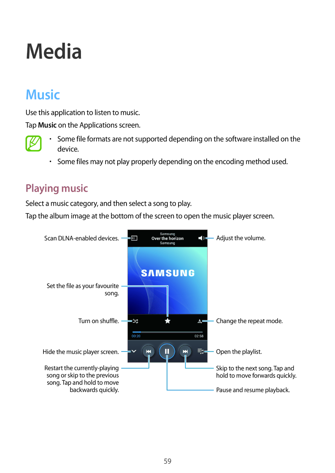 Samsung GT-S7582UWAORX, GT-S7582UWAEUR, GT-S7582ZKATPH, GT-S7582ZKAOPT, GT2S7582ZKADBT manual Media, Music, Playing music 