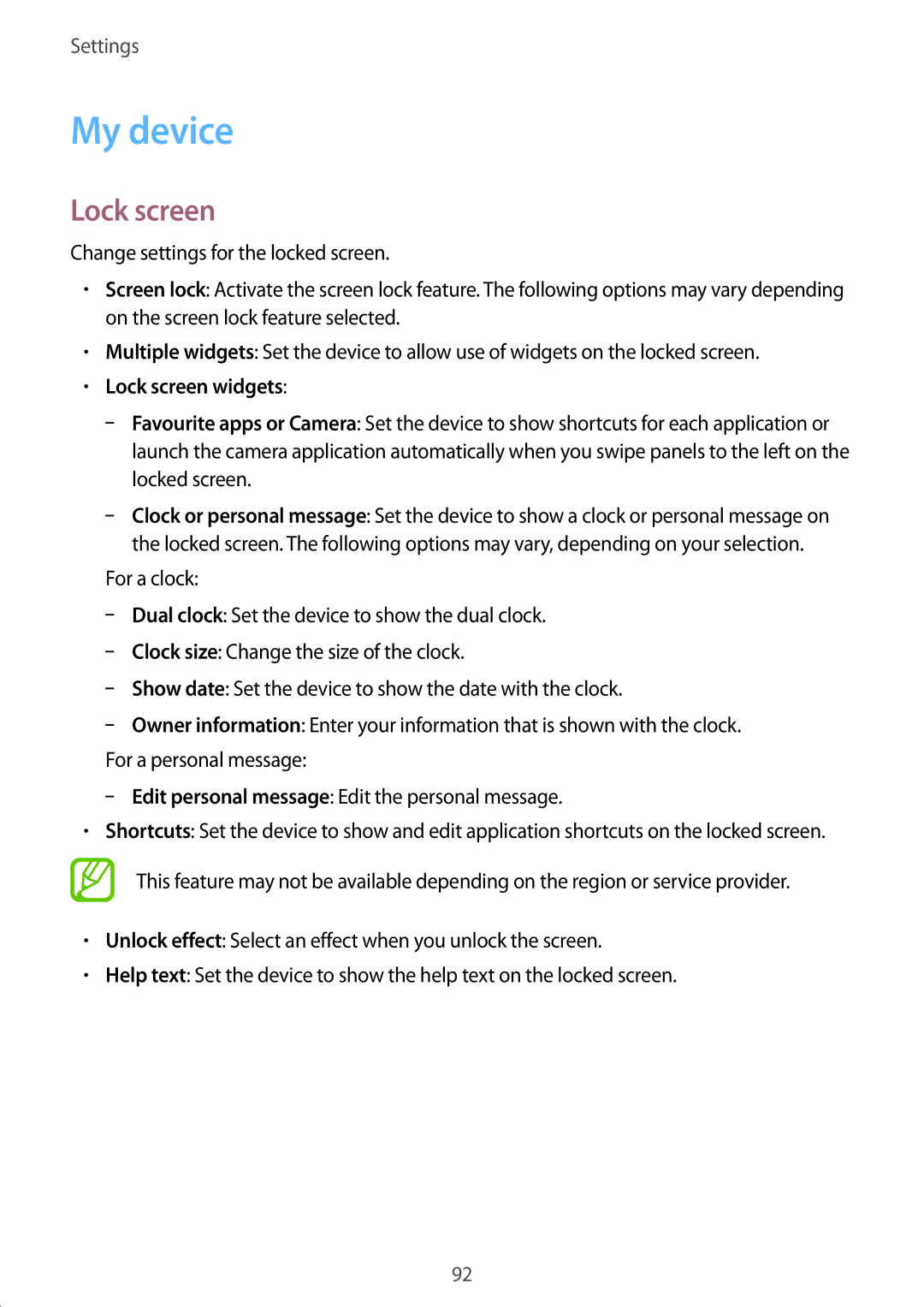 Samsung GT2S7582ZKAORX, GT-S7582UWAEUR, GT-S7582ZKATPH, GT-S7582ZKAOPT, GT2S7582ZKADBT My device, Lock screen widgets 