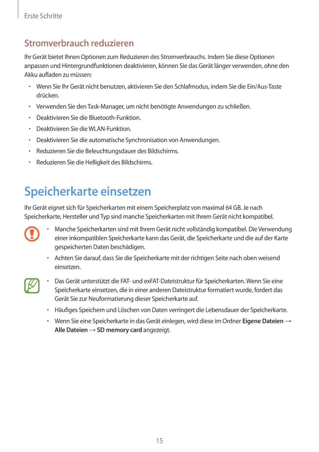 Samsung GT-S7582UWADBT, GT-S7582UWAEUR, GT-S7582ZKATPH, GT-S7582ZKAOPT Speicherkarte einsetzen, Stromverbrauch reduzieren 