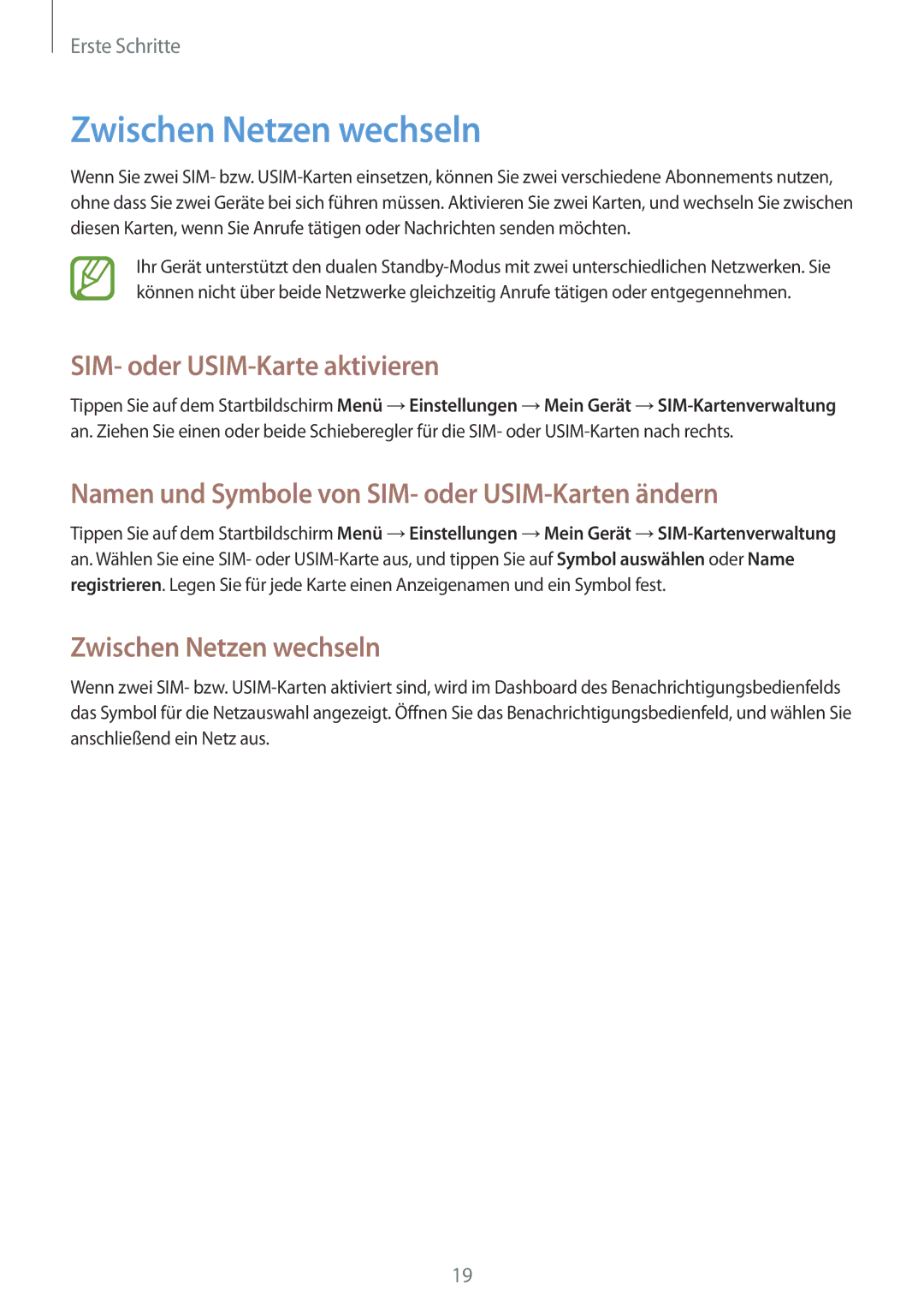 Samsung GT-S7582ZKADBT, GT-S7582UWAEUR, GT-S7582ZKATPH manual Zwischen Netzen wechseln, SIM- oder USIM-Karte aktivieren 