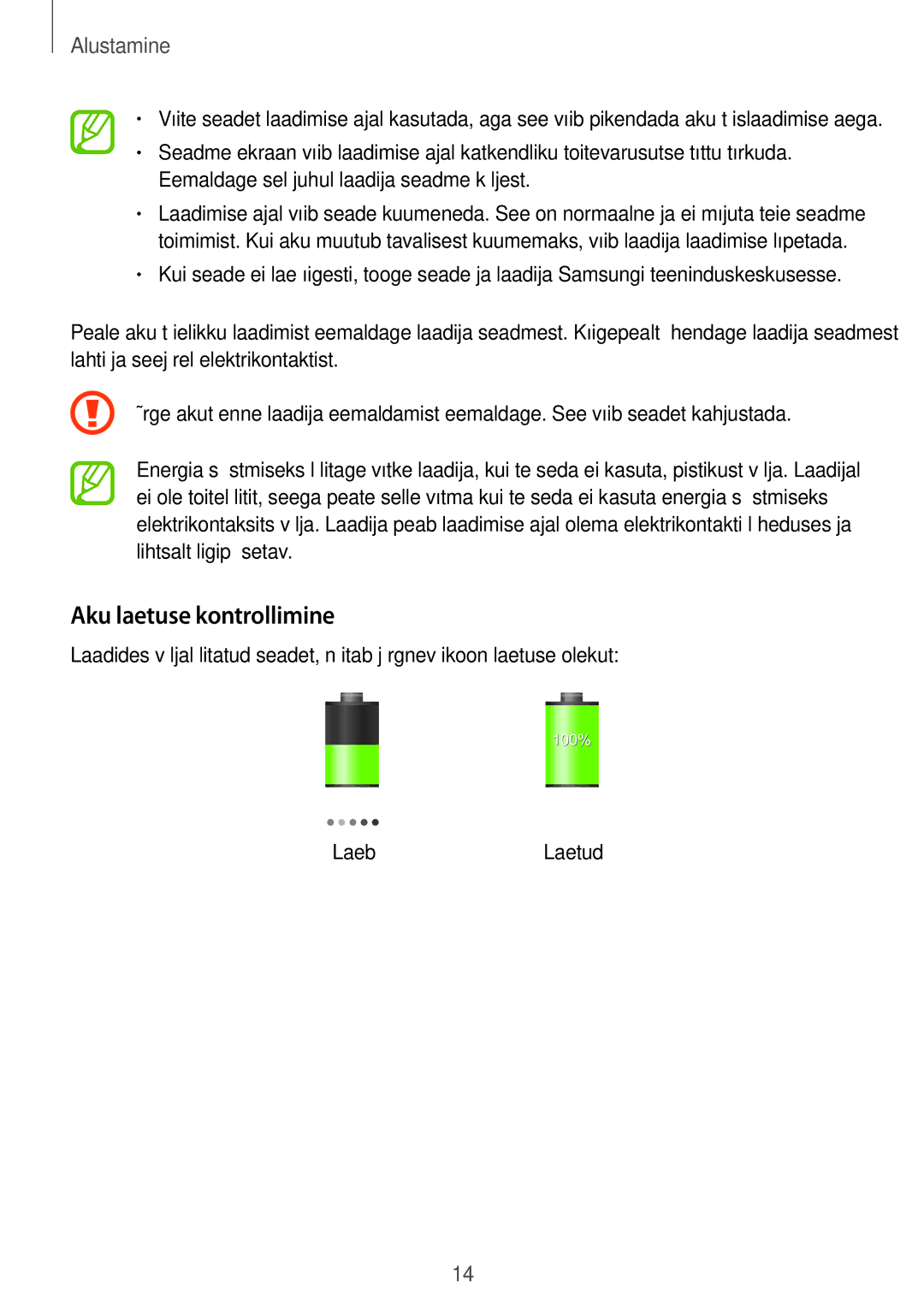 Samsung GT-S7582UWASEB, GT-S7582ZKASEB manual Aku laetuse kontrollimine 