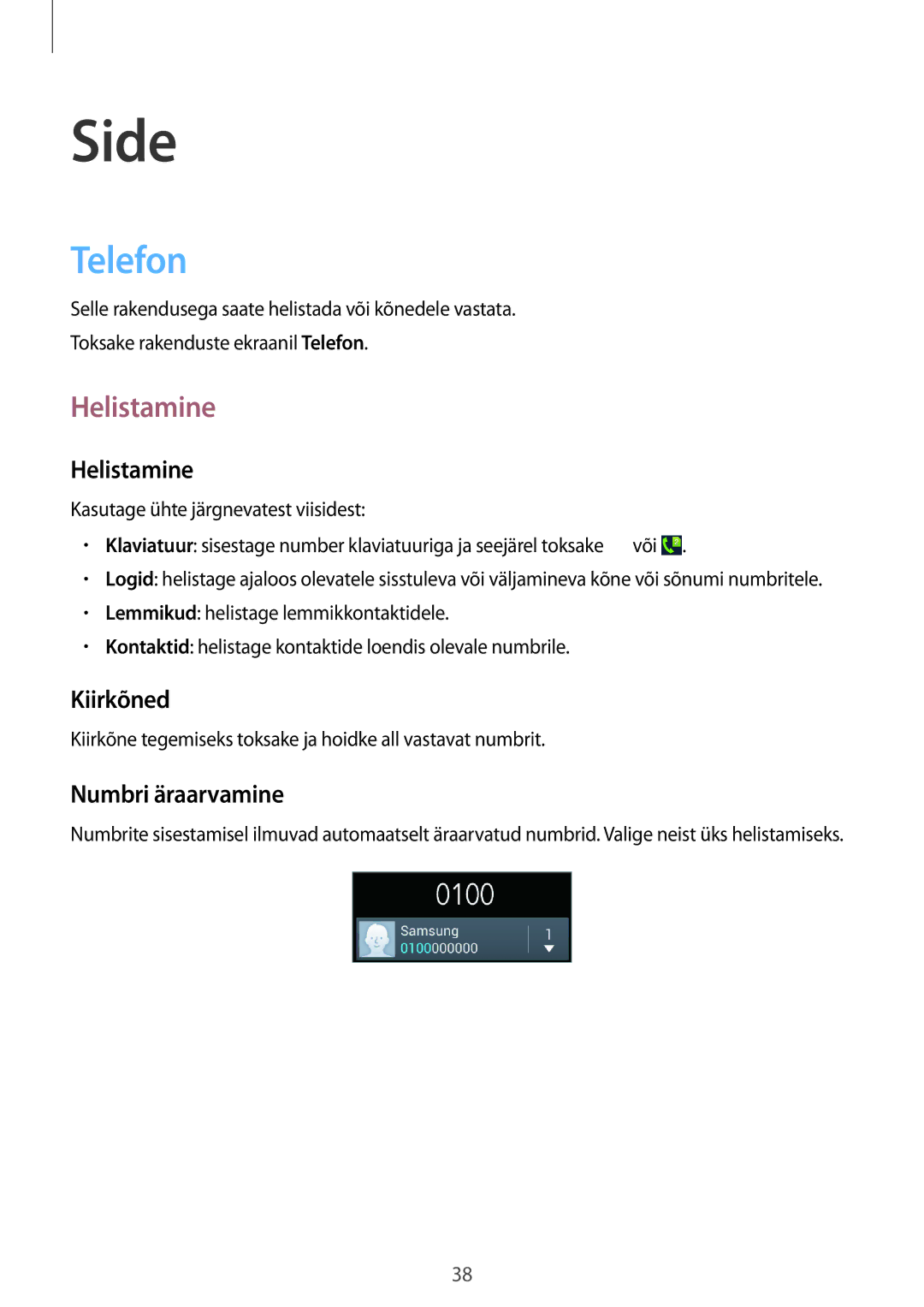 Samsung GT-S7582UWASEB, GT-S7582ZKASEB manual Side, Telefon, Helistamine 