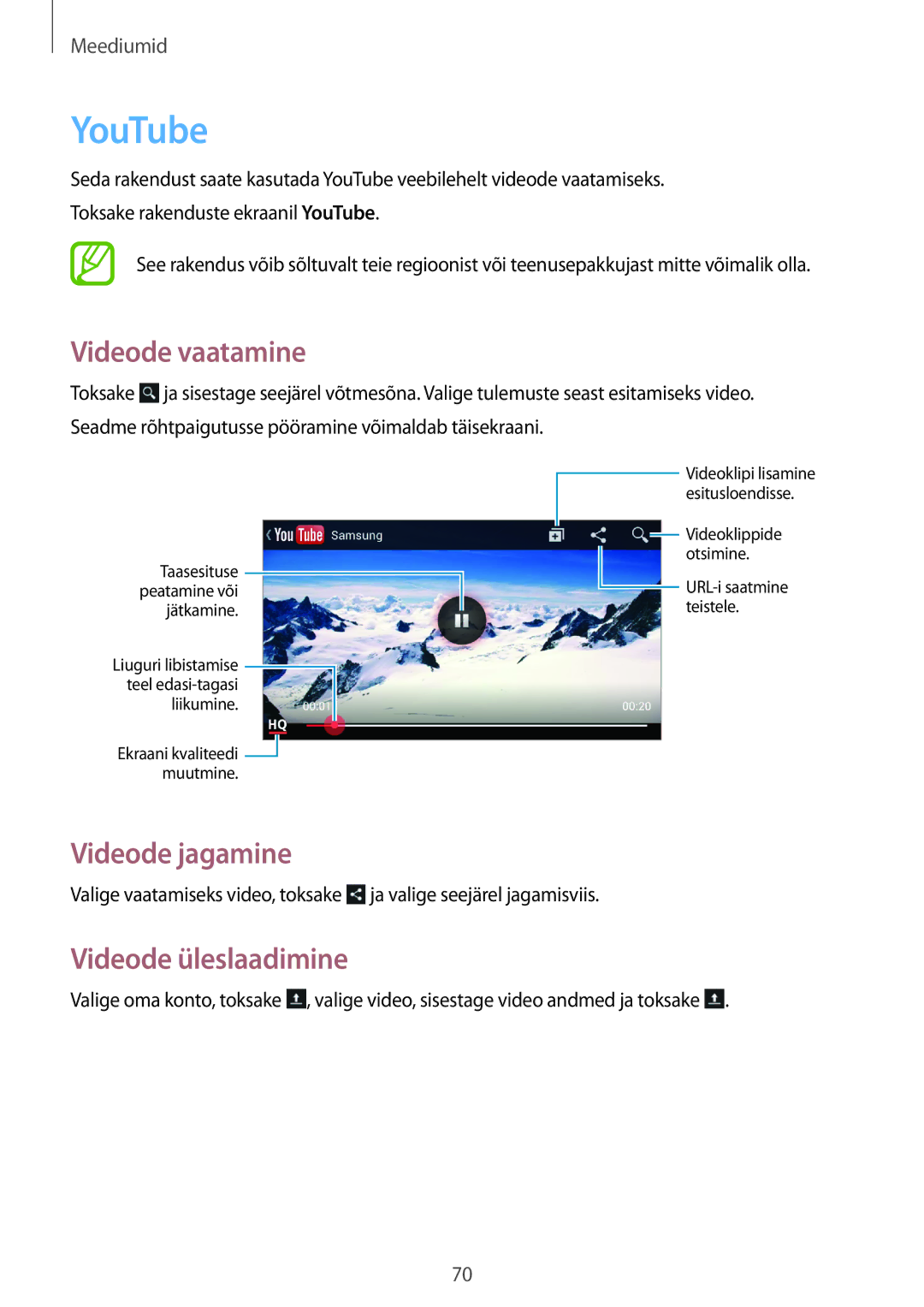 Samsung GT-S7582UWASEB, GT-S7582ZKASEB manual YouTube, Videode vaatamine, Videode üleslaadimine 