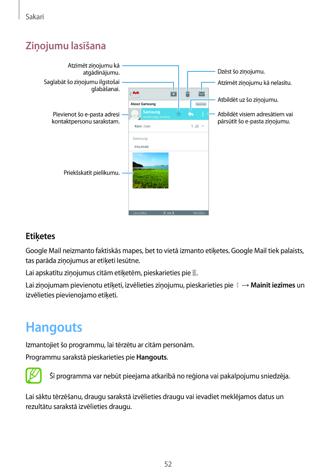 Samsung GT-S7582UWASEB, GT-S7582ZKASEB manual Hangouts, Etiķetes 