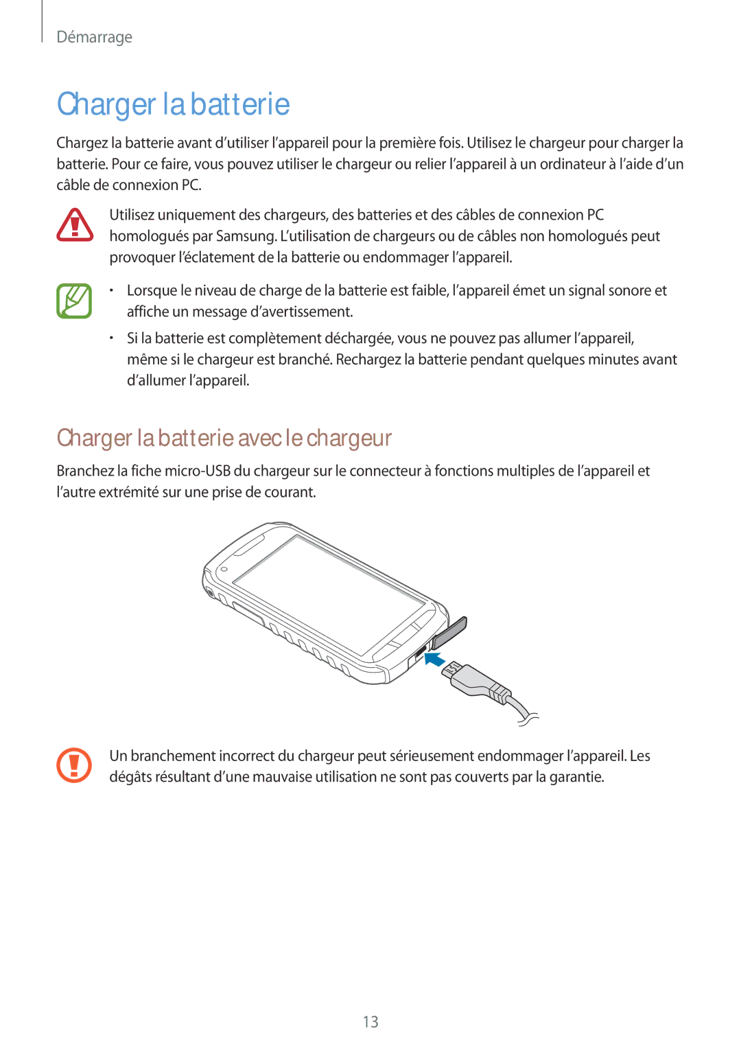 Samsung GT-S7710TAABGL, GT-S7710KRABGL manual Charger la batterie avec le chargeur 