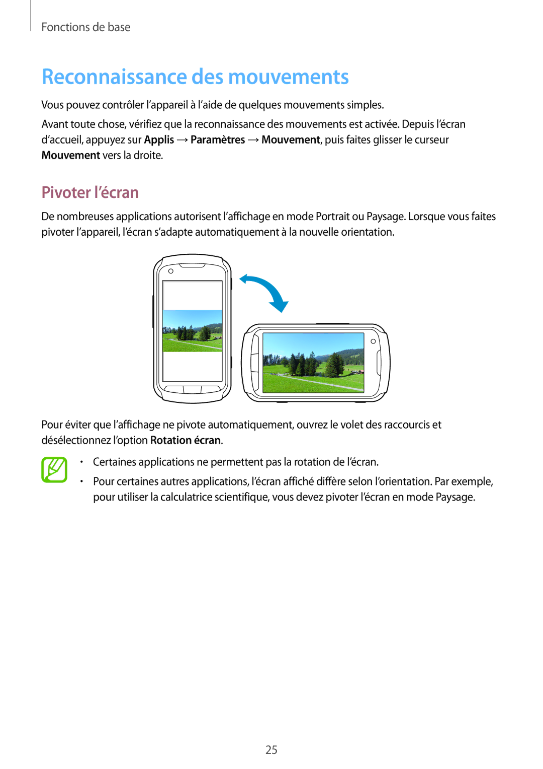 Samsung GT-S7710TAABGL, GT-S7710KRABGL manual Reconnaissance des mouvements, Pivoter l’écran 